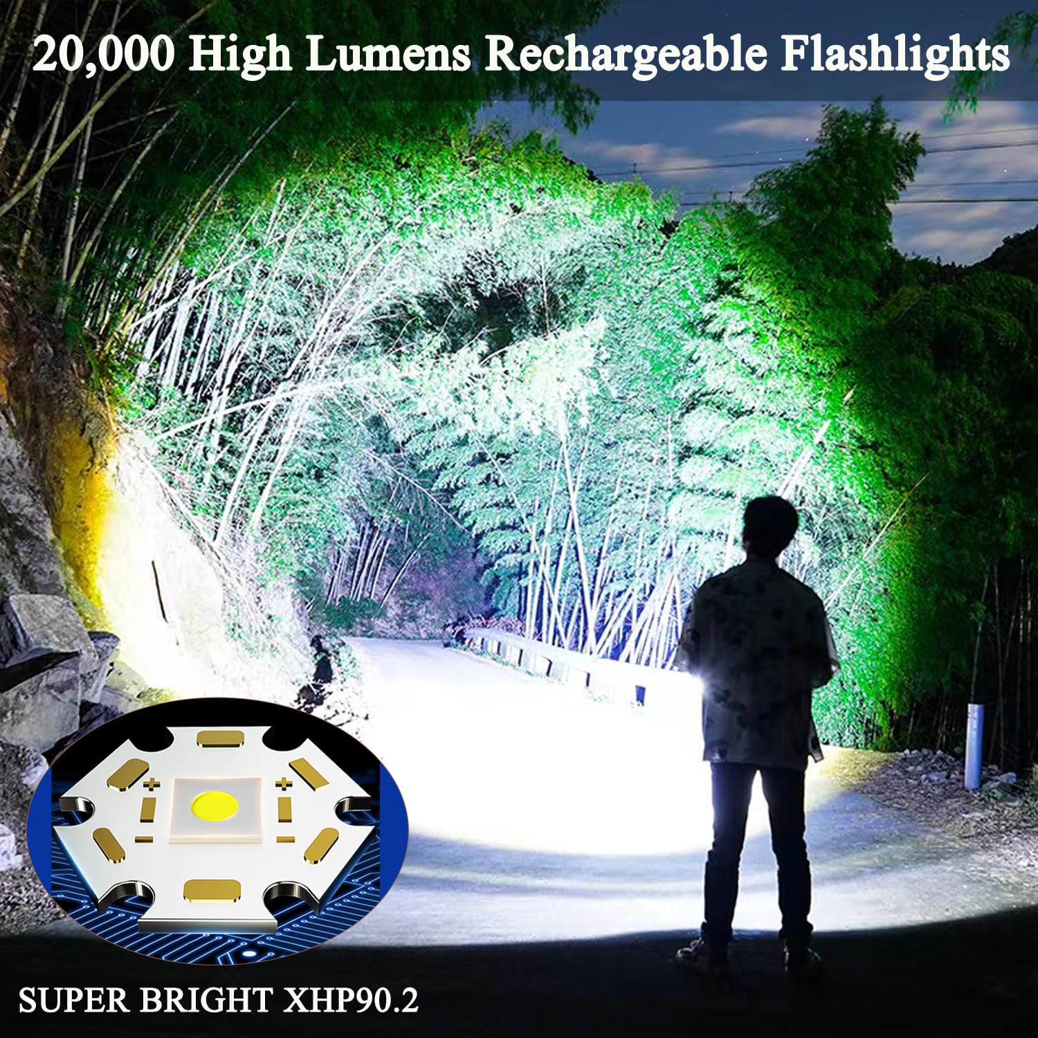 Kwznob Small Led Flashlights 20000 High Lumens Rechargeable, Handheld Zoomable Flash Light, Powerful Waterproof Flashlight For Hiking Emergencies