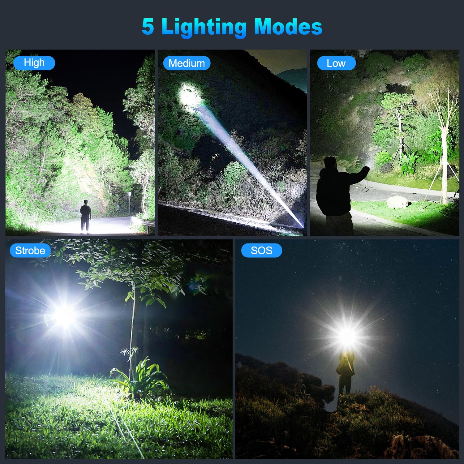 Myipyi Flashlights High Lumens Rechargeable, 990000 Lumens Super Bright Led Powerful Flashlight, 5 Modes Flash Light, Ipx6 Waterproof High Powered Flashlights For Home Camping
