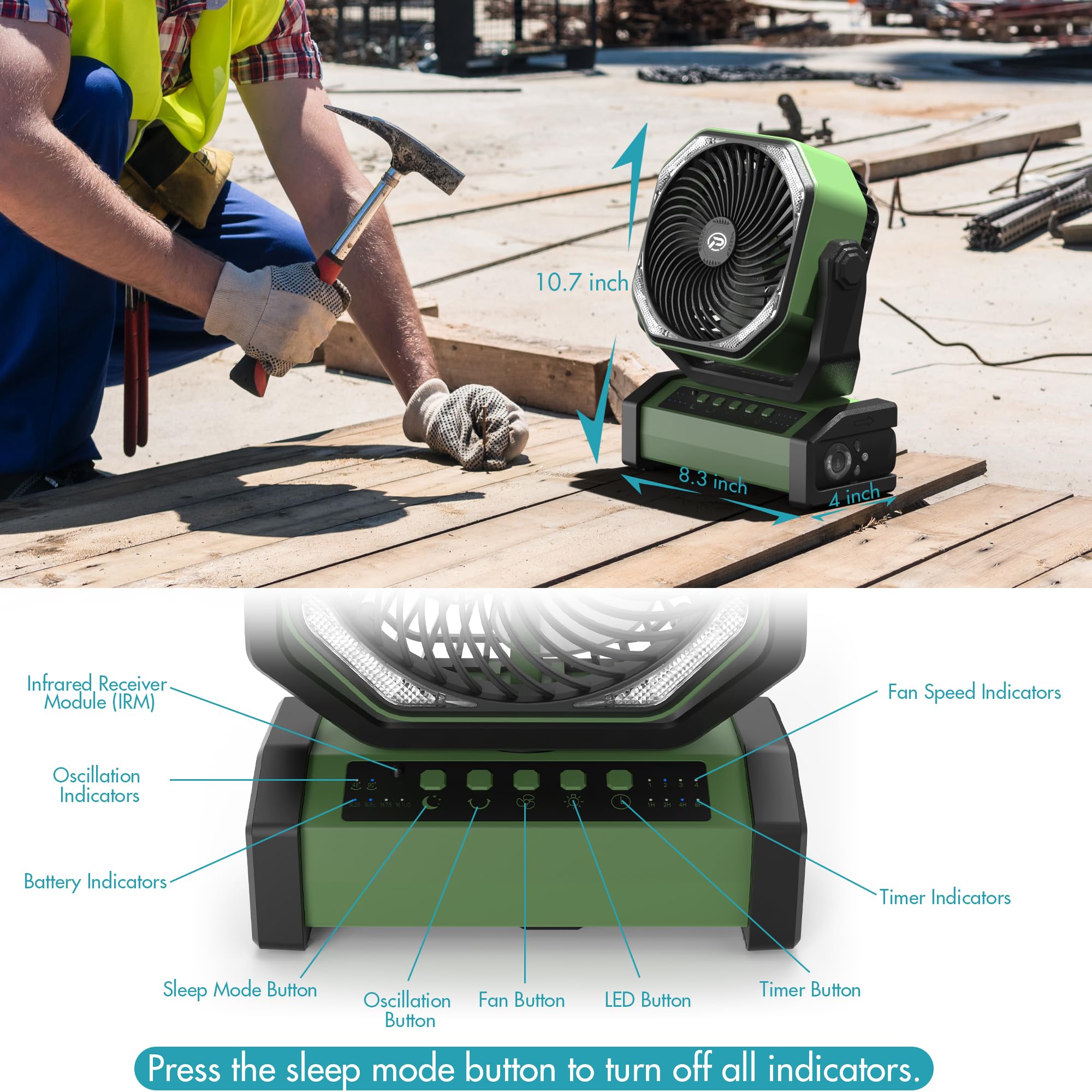 Panergy Portable Camping Fan With Led Lantern, 20000Mah Rechargeable Battery Operated Usb Fan