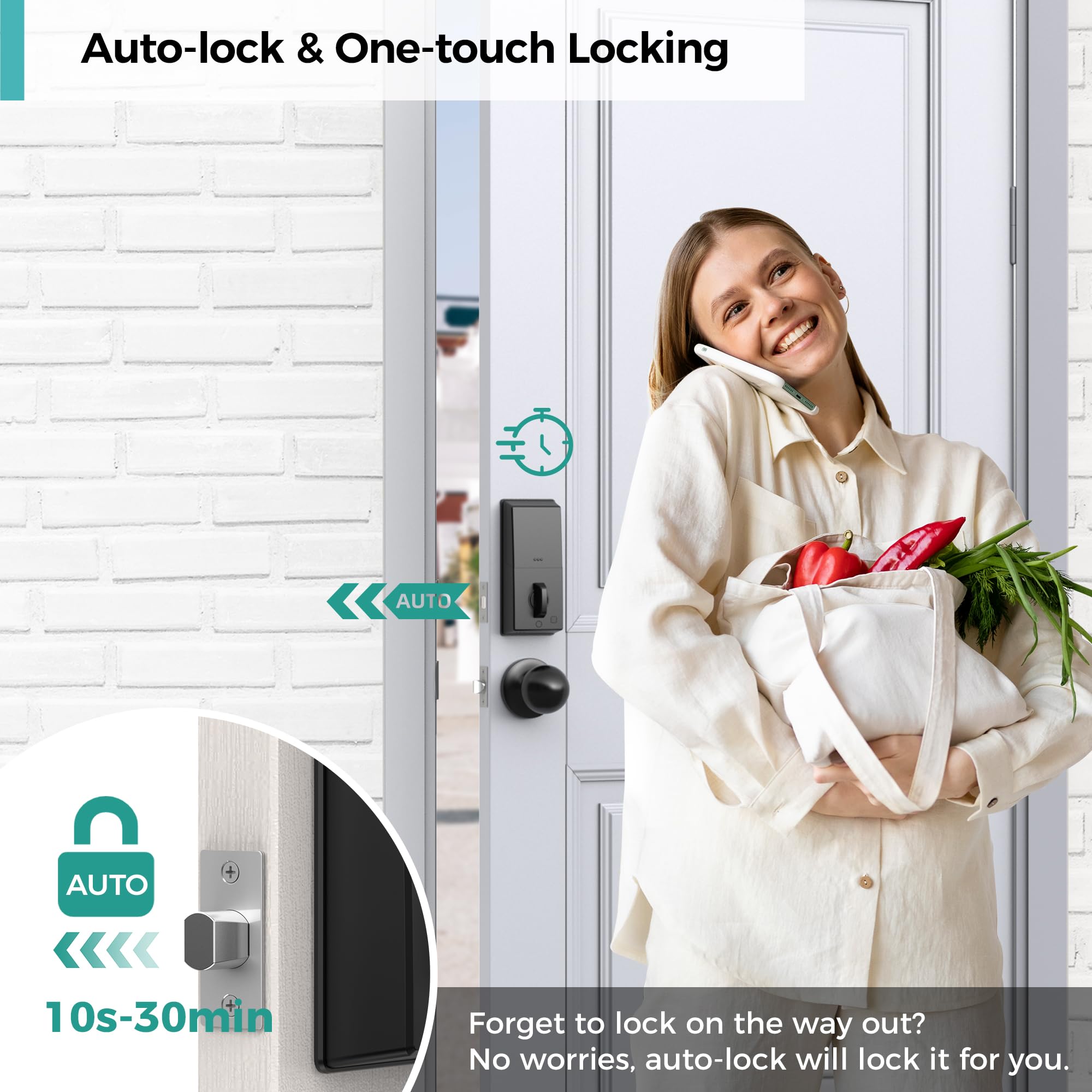 Arpha Keyless Entry Door Lock Deadbolt With Handle Set, 5-In-1Electronic Door Locks Deadbolt, 5 Ways To Unlock, 100 User Codes, Auto-Locking, Ip54 Waterproof, Easy To Install