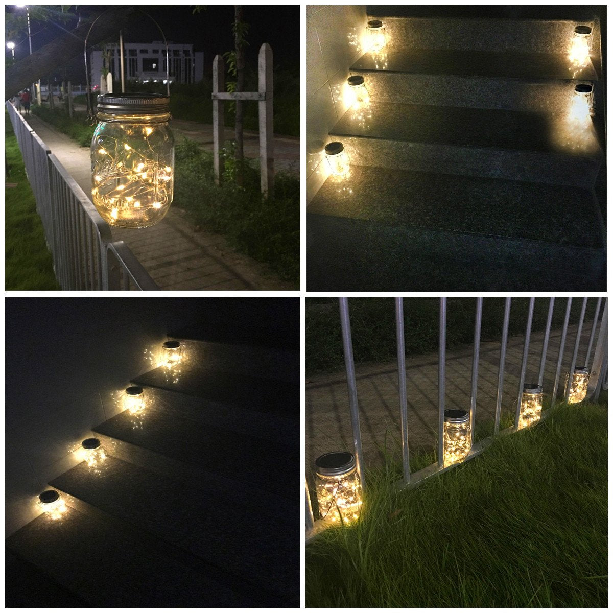 Aubasic Solar Mason Jar Lights, 4 Pack 30 Leds Waterproof Fairy Firefly String Lights Build-In Glass Mason Jar, Patio Garden Decor Solar Hanging Lanterns Outdoor Warm White (4 Pack-Mason Jars Included)