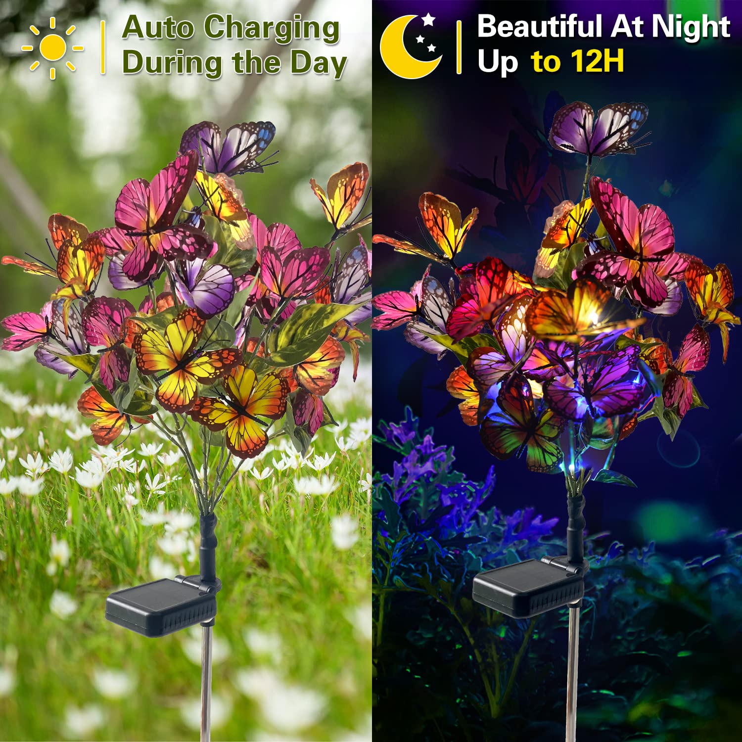 Igrark Solar Lights Outdoor Garden Butterfly Decorative Solar Stake Lights With Butterflies 2 Pack Decor Powered Waterproof For Garden Yard Pathway