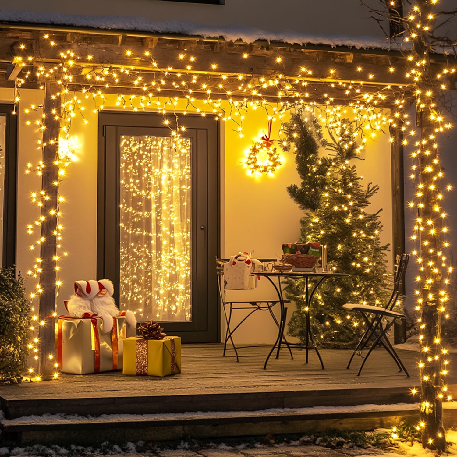 Potive 42.7Ft Warm White Solar Christmas Lights, 2 Pack Total 200 Led Outdoor String Lights With 8 Modes For Tree, Patio, Yard, Wedding, Garden Decorations