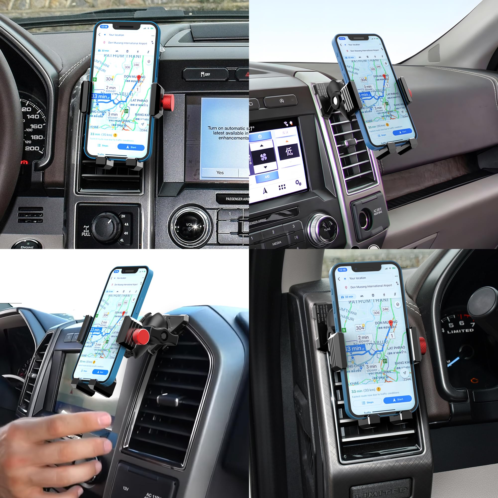 Easeord Phone Mount Compatible With Ford F-150 2015-2020, Expedition 2018-, Super Duty 2017-, 360 Rotation Aluminum F150 Vent Cell Phone Holder For All Phone Iphone Android Smartphone