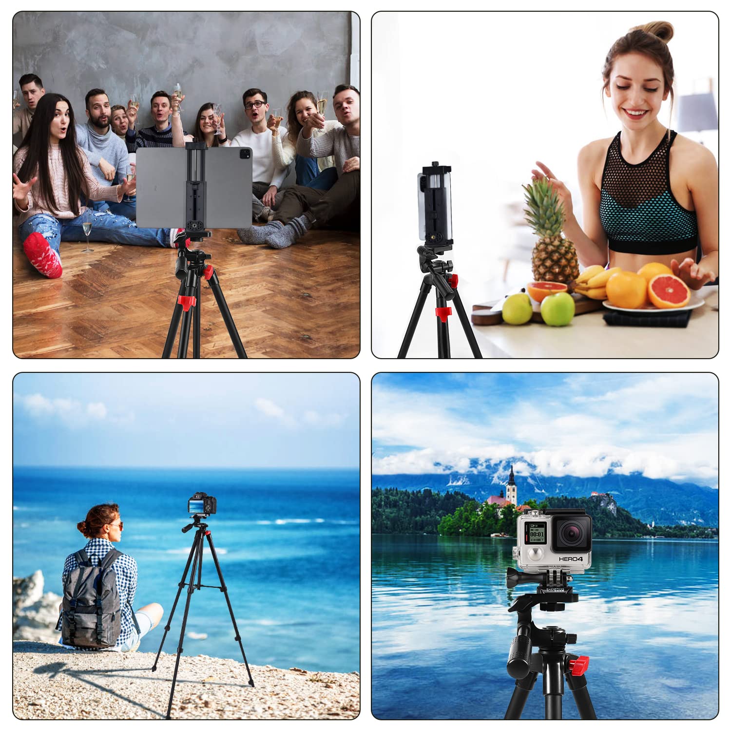 Teefeet Tablet Tripod 53 Inch Tripod For Ipad Aluminum Smartphone Tripod For Iphone Ipad Pro Camera Mobile Phone Lightweight Travel Selfie Stand Tripod Black