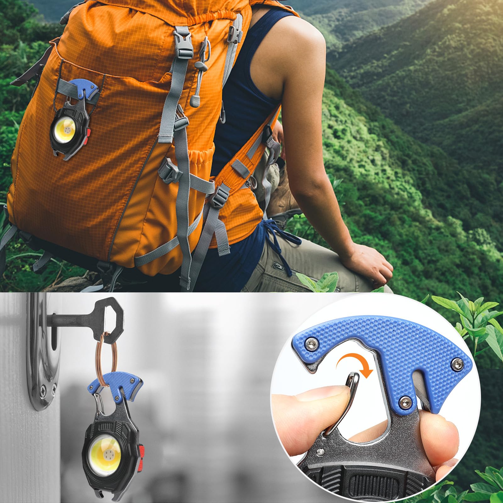 Makdak Keychain Flashlight - 2Pc Arabiner Flashlight Tool Cob Keychain Work Light 7 Light Modes 1600Lumen Flashlights For Emergencies Small Led Flashlight Usb Light Work Light Orange And Blue