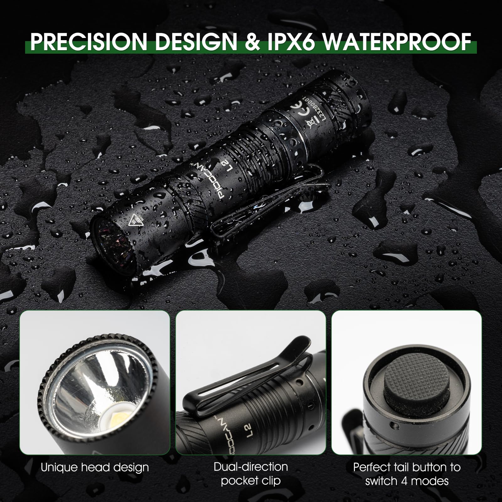 Pioocan Rechargeable Flashlights 1200 Lumens Edc Flashlight, Aa Pocket Flashlight High Lumens With Clip, Super Bright Small Flashlight, 4 Modes Flash Light For Camping, Home, And Emergencies (Black)