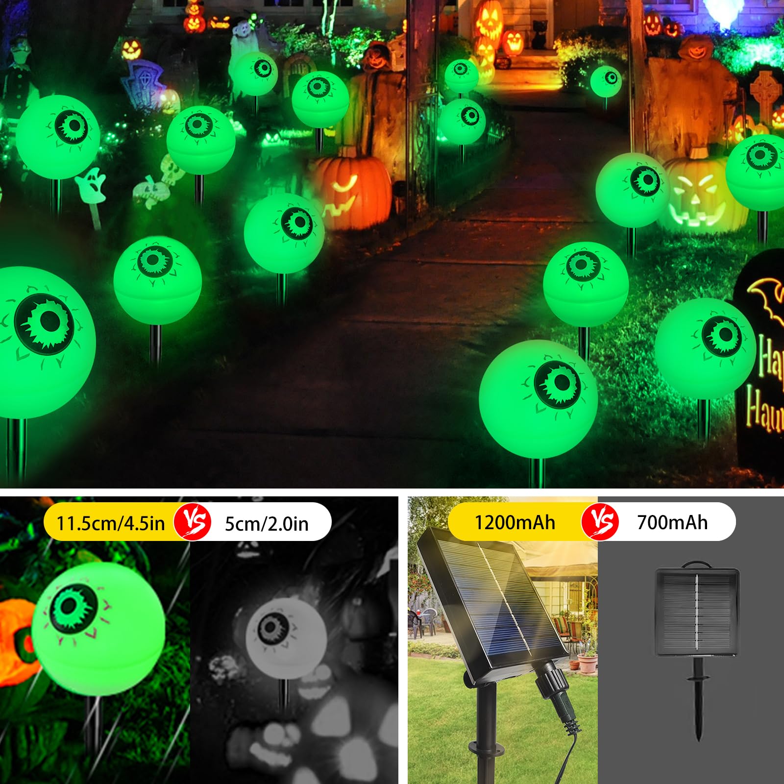 Liyuanq Halloween Decoration Lights Outdoor, 6 Pack Solar Scary Halloween Eyeball Lights Waterproof Solar Path Halloween String Lights For Yard Garden Party Trick Or Treat Decor (Green&Red)
