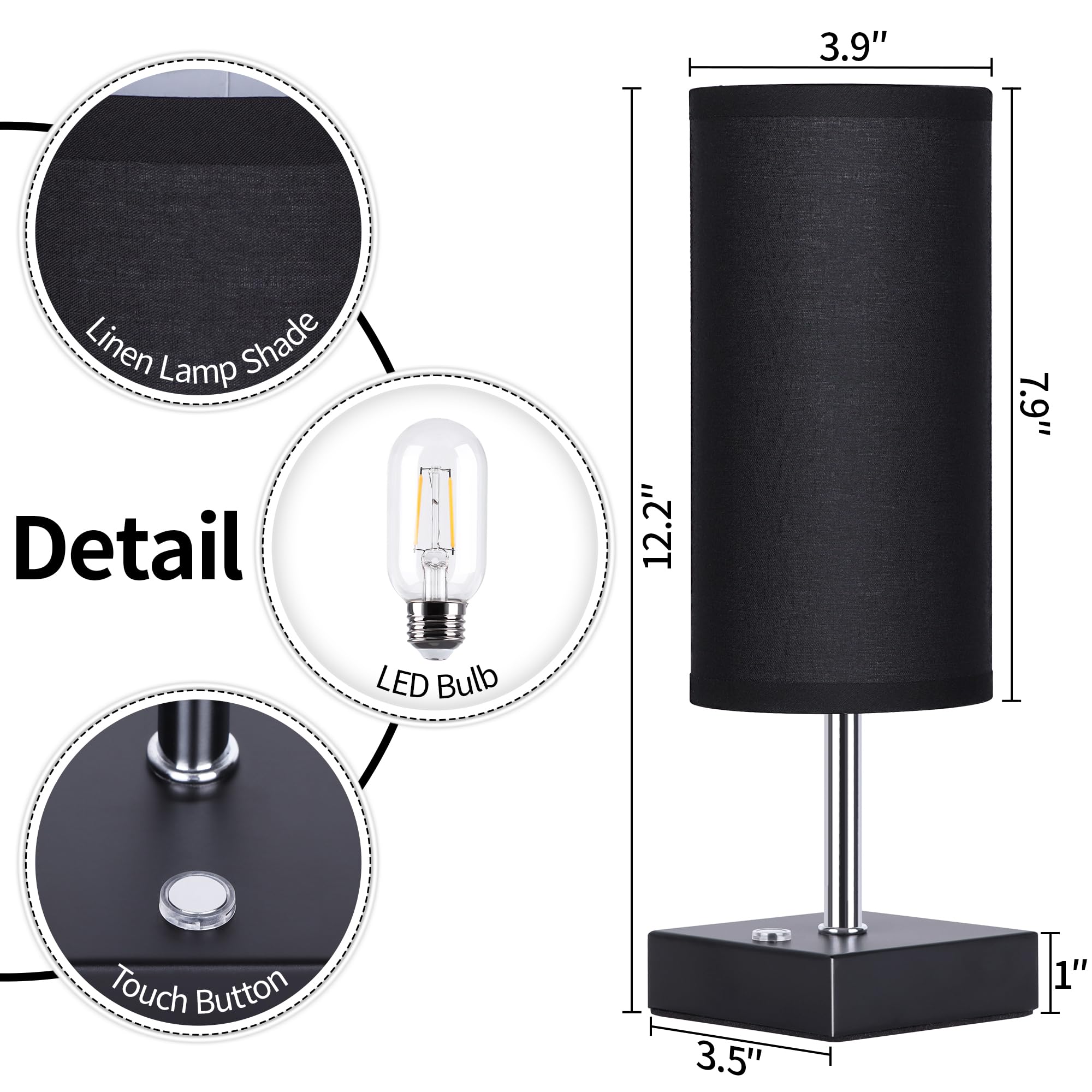 Avv Cordless Table Lamp, Battery Operated Lamp For Night Stand, 3 Modes Battery Powered Wireless Table Lamp, Touch Control Rechargeable Lamp For Bedroom, Living Room, Reading Room, 12 Inch Black