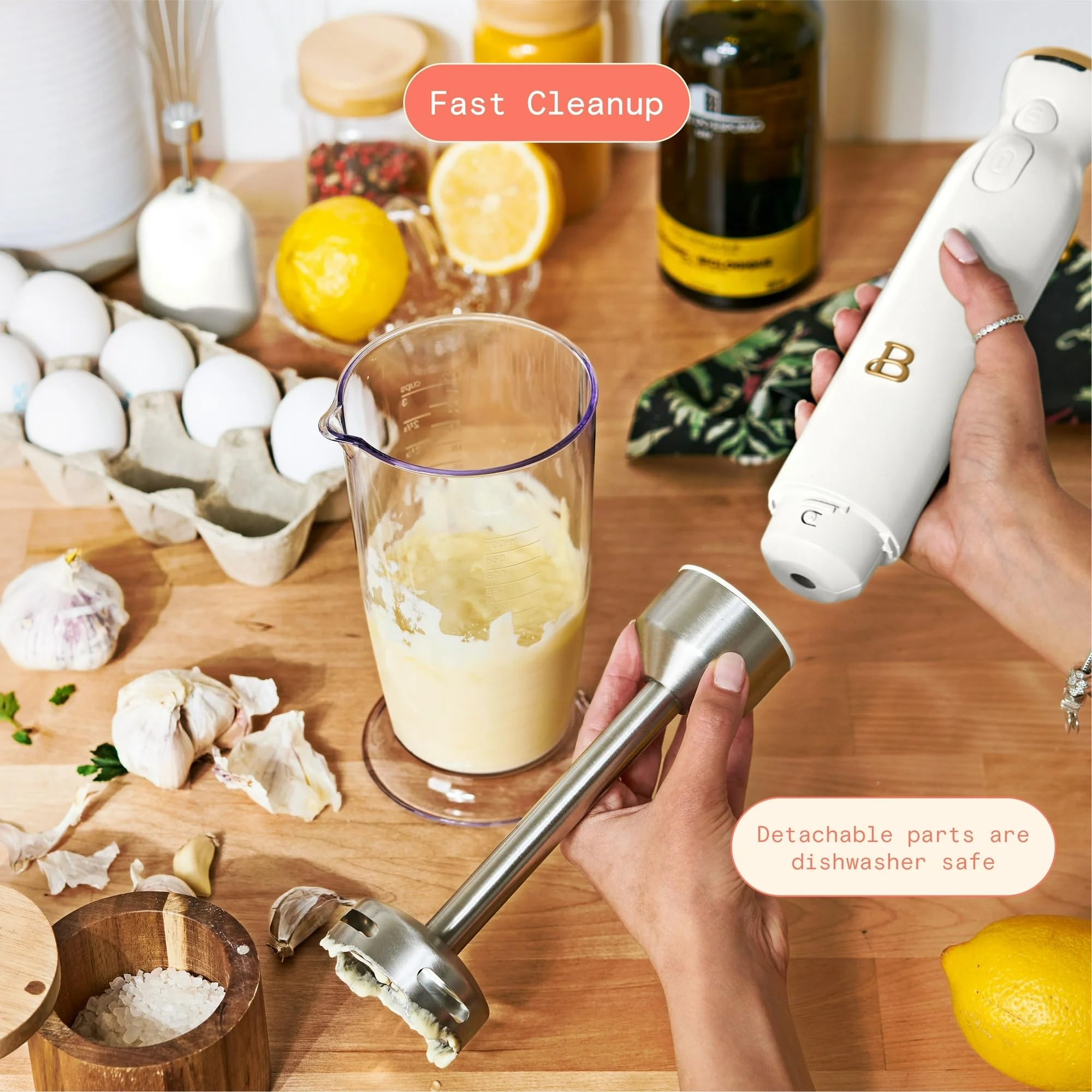 Uniqus Beautiful Cordless Immersion Blender With Chopper, Whisk & Measuring Cup, White Icing By Drew Barrymore