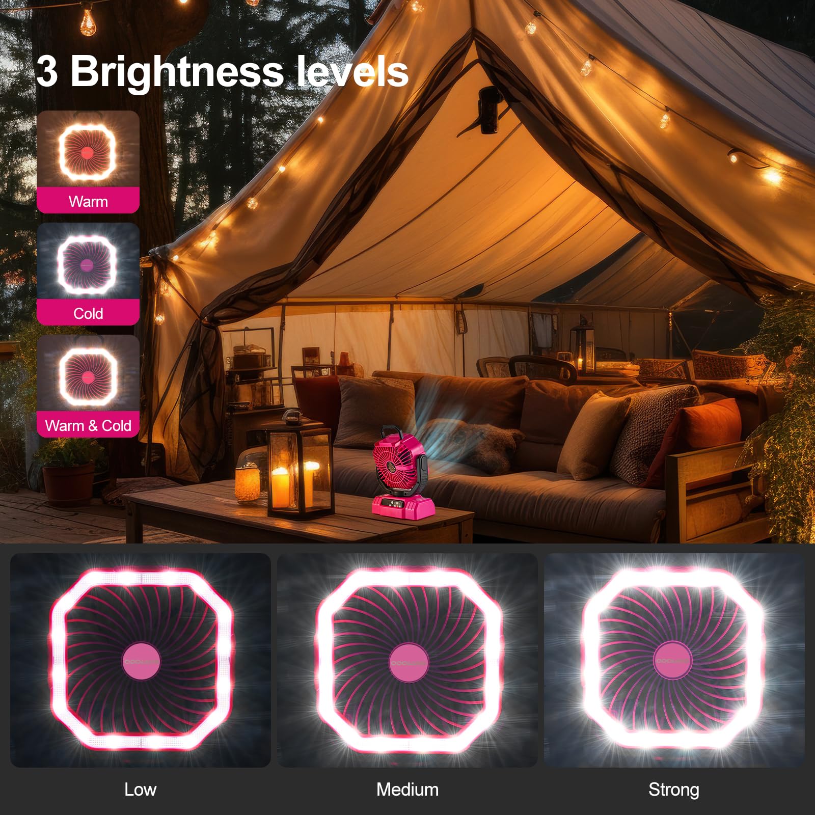 Odoland Portable Camping Fan With Led Lantern, 20000Mah Rechargeable Battery Powered Fan