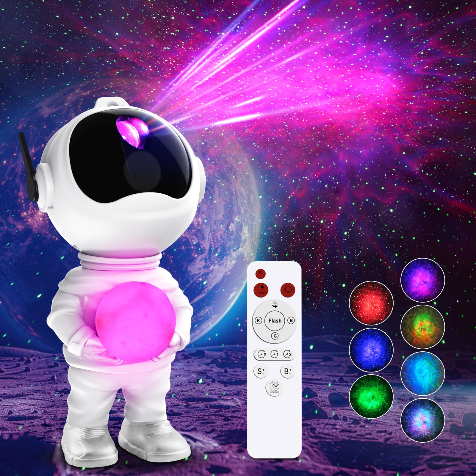 Yovako 3 In 1 Star Projector With 8 Color Moon Lamp, Astronaut Galaxy Projector, Remote & Timer, 33 Light Effects Led Nebula Night Light For Kids Room Decor,  For Teen Boys Girls Birthday