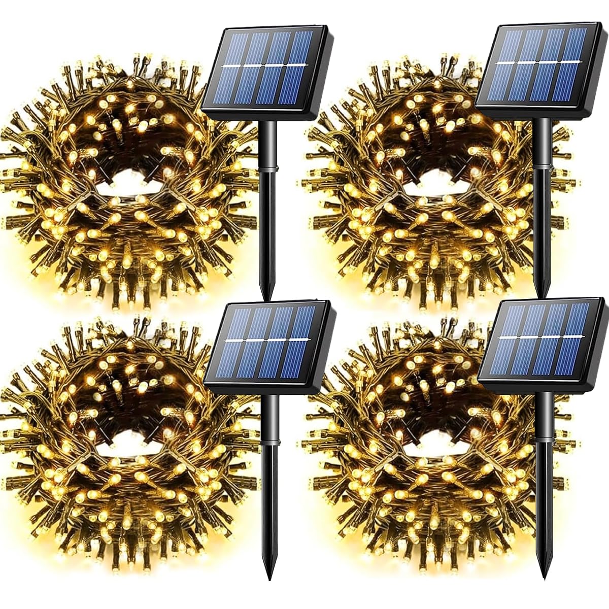 Voolex 4-Pack Solar Christmas String Lights Outdoor -100Led 33Ft Solar Powered Led String Light Waterproof With 8 Modes, Solar Powered Lights For Garden, Fence, Party, Tree Decorations Warm White