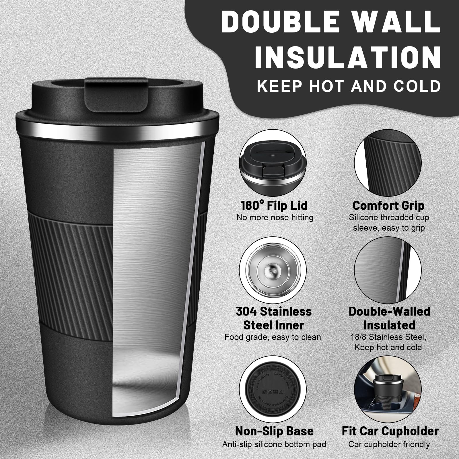 Insulated Coffee Tumblers With Flip Lid 12Oz / 17Oz, Stainless Steel Travel Coffee Mug Leak Proof