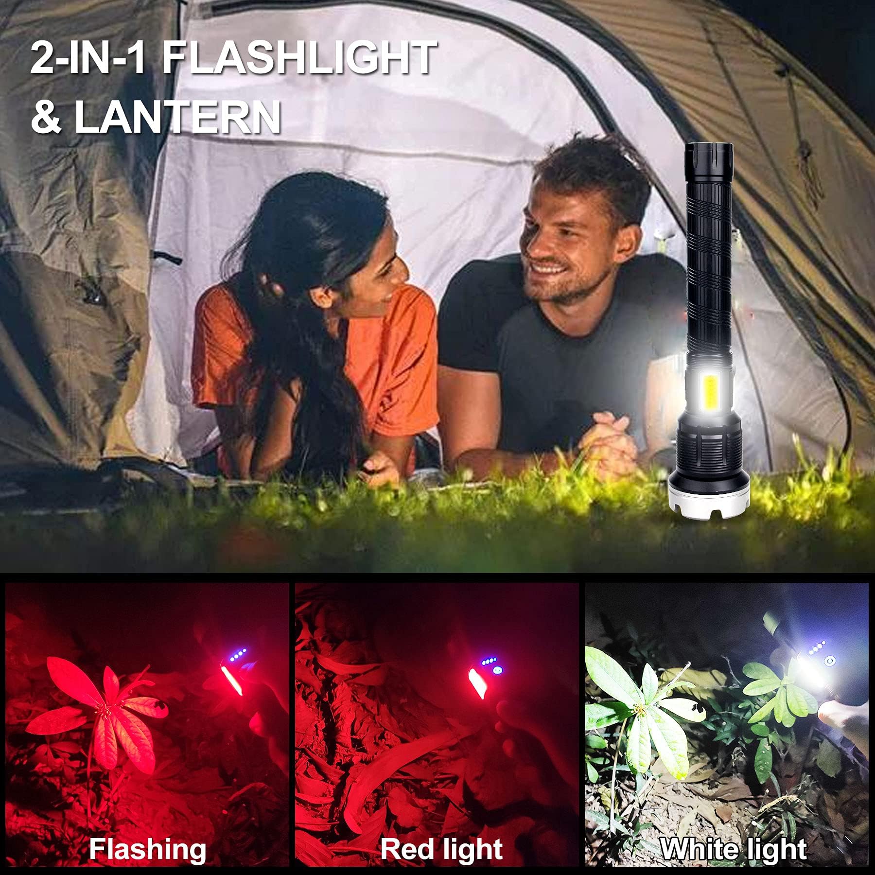 Vastfire Rechargeable Flashlights High Lumens Zoomable  Best Floodlight Spotlight Strobe Light Lanterns Brightest Flashlight For Home Camping Power Outage Cars