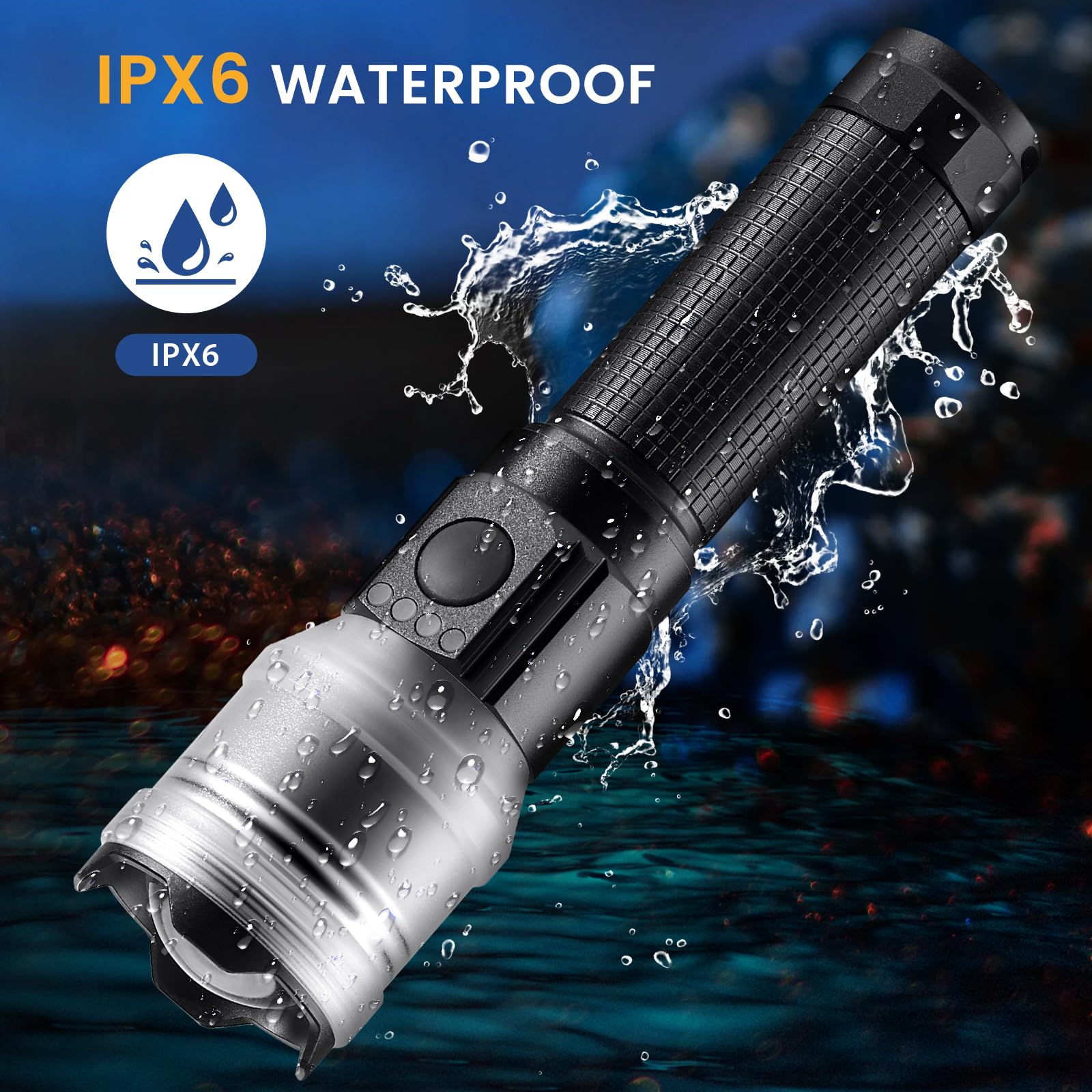 Leshen Rechargeable Flashlight 10000 High Lumens, Super Bright Flashlight Compact, Flashlight Rechargeable Usb-C Zoomable, 6 Modes Handheld Flashlight Suitable For Home Emergency, Outdoor, Hiking, Camping