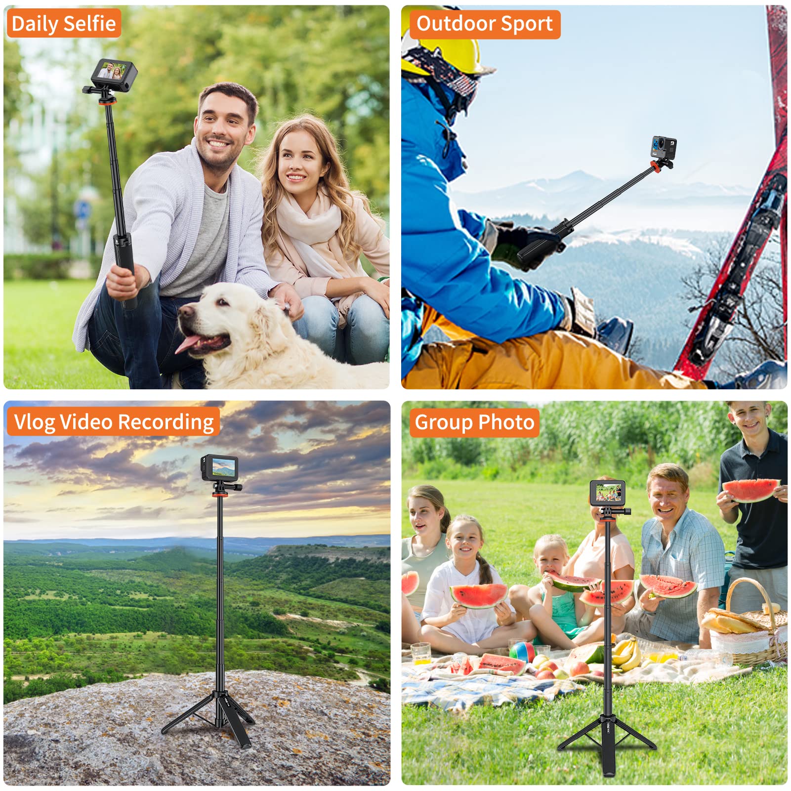 Vrig Direct Vrig 20.1” Mini Extendable Tripod For Action Camera,Portable Selfie Stick Tripod Camera Tripod For Gopro Hero 12 11 10 9/Dji Action 5 4 3/Insta360 Ace Pro