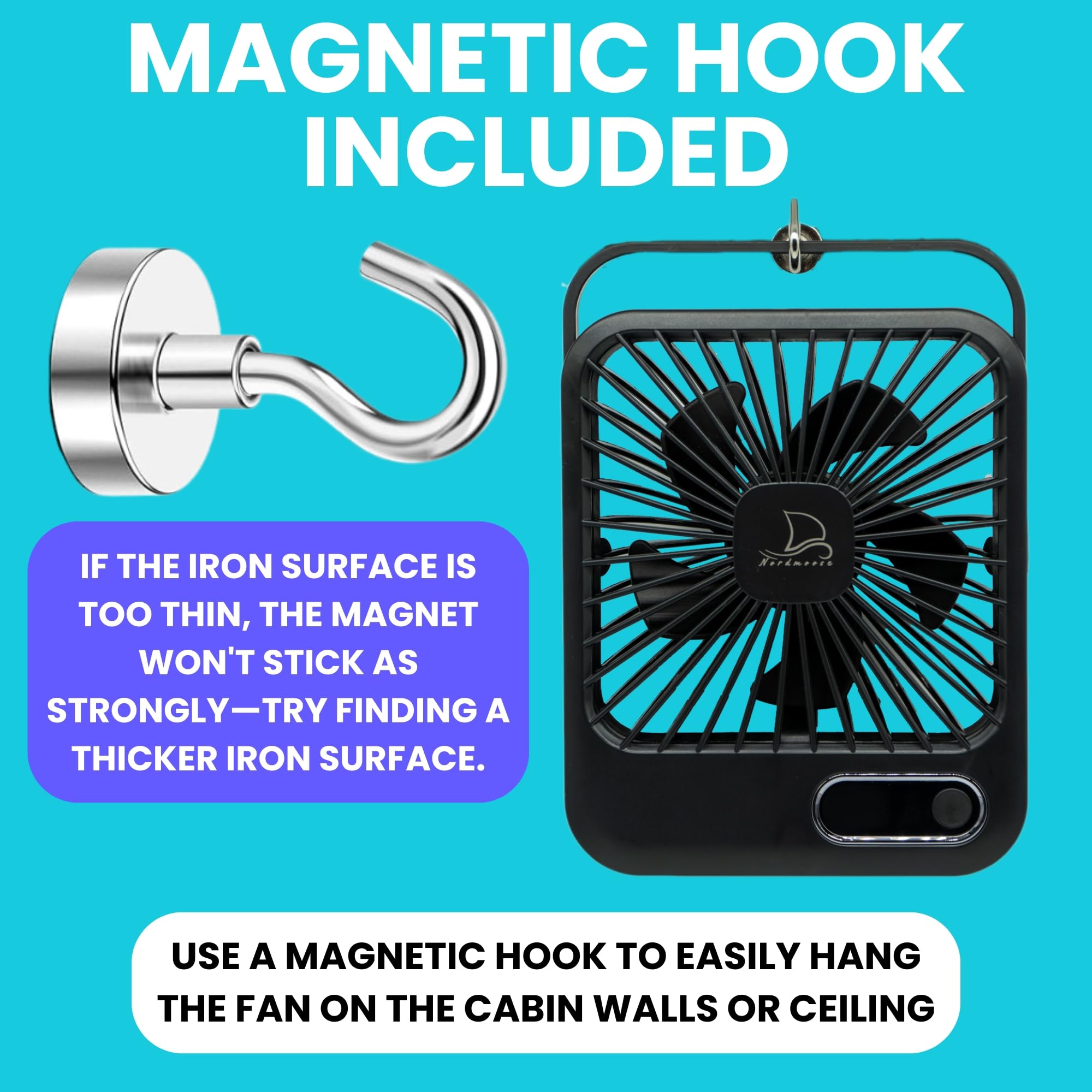 Cruise Fan Cabin Approved - Magnetic Hook Included To Hang On Walls - Portable Usb Rechargeable