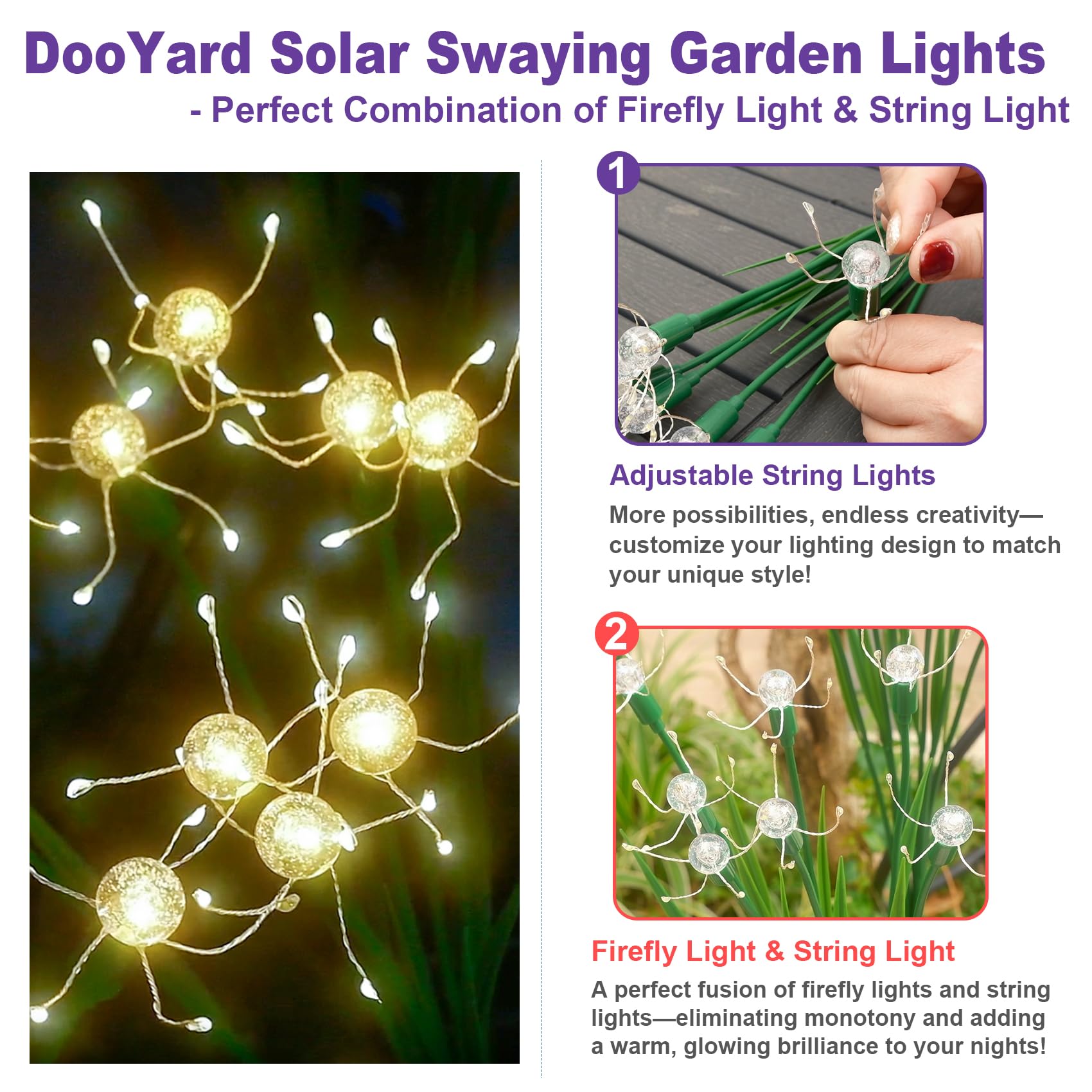 Dooyard Solar Swaying Garden Lights – Firefly Effect Outdoor Led Lights With Solar Panel, Waterproof Pathway Lights For Yard & Holiday Decor (4Pack)