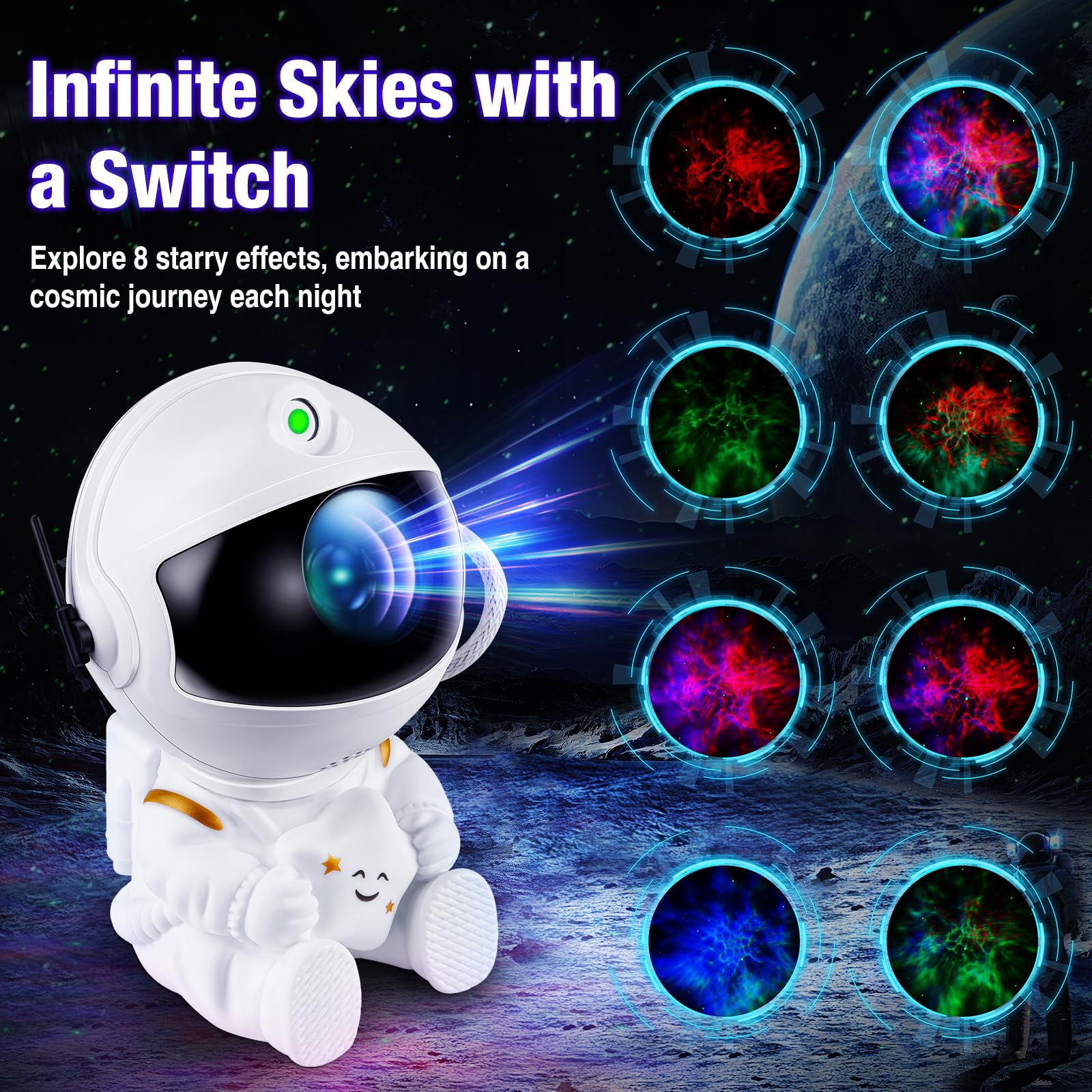 Xhsy Astronaut Projector，Star Projector Galaxy Light，Night Light For Kids，Light Projector For Bedroom，Starry Nebula Ceiling Led Lamp，With Remote (White1)
