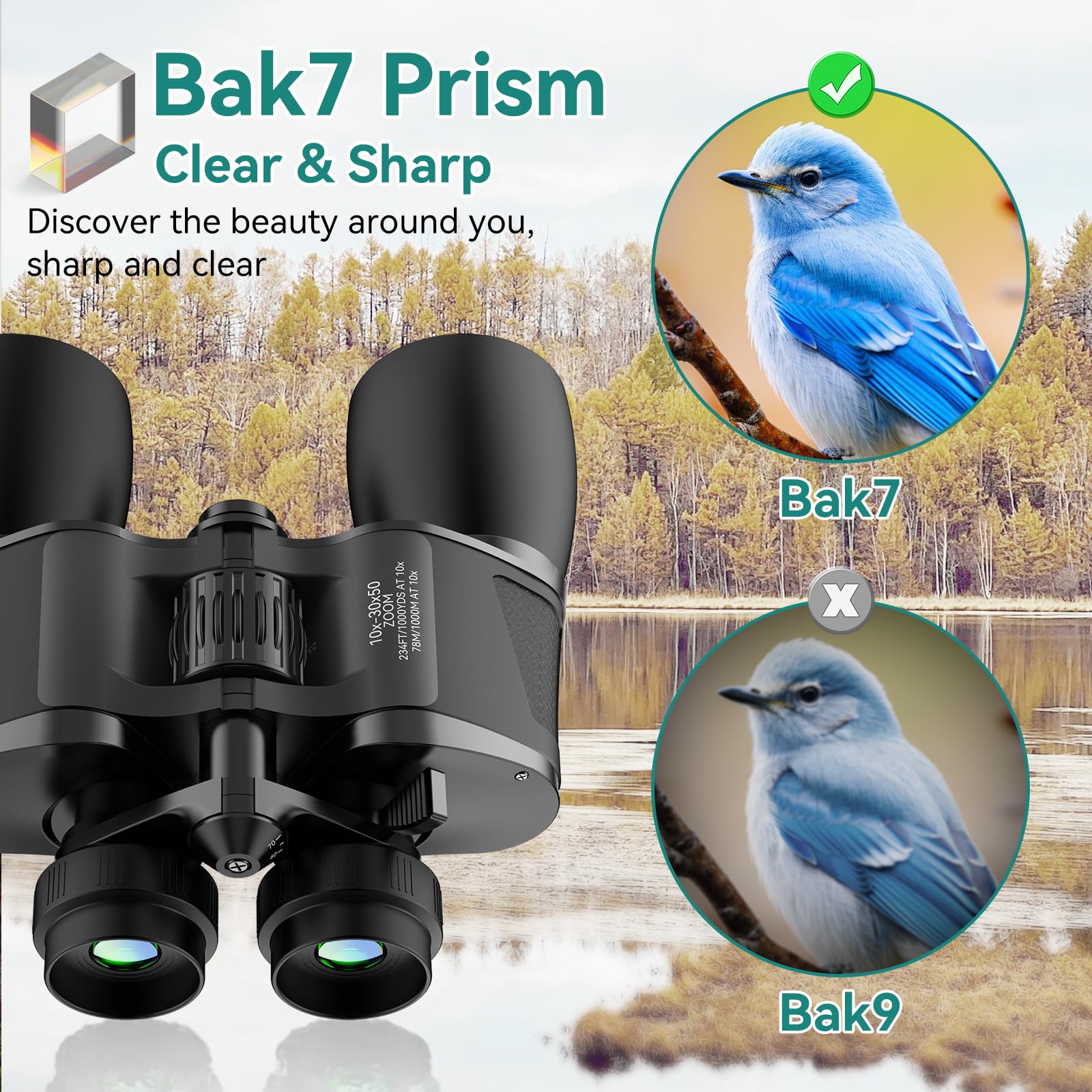 Mlight 10-30X50 Zoom Binoculars For Adults, High Powered Military Binoculars For Bird Watching, Hunting, Outdoor, Hiking, Concerts Large View/Waterproof/Bak7 Prism/Fmc Lens/Low Light Night Vision