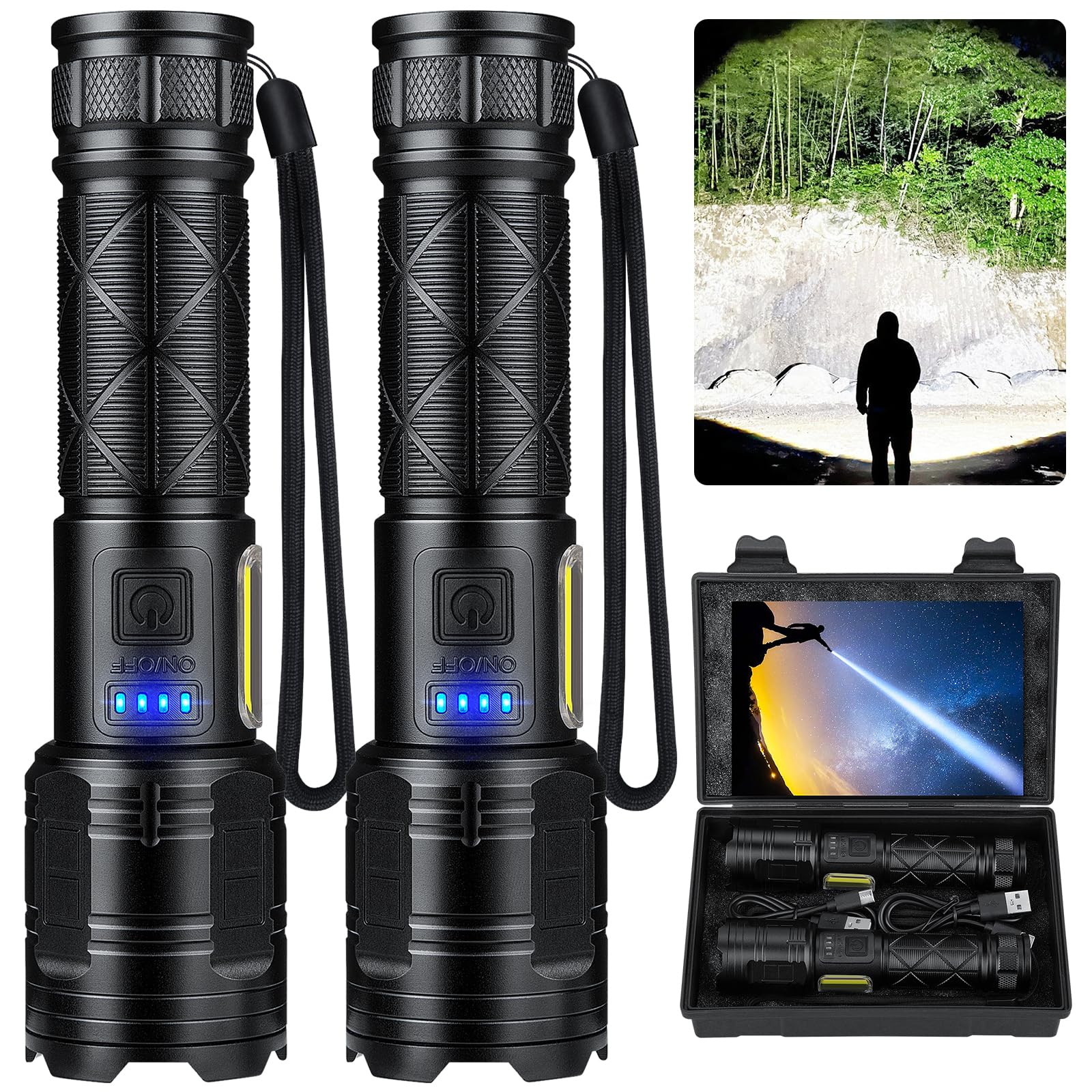Cinlinso Rechargeable Led Flashlights 990000 High Lumens 2 Pack, Super Bright Flash Light With 7 Modes, Ipx7 Waterproof, Powered Handheld Flashlight For Home Camping Emergencies