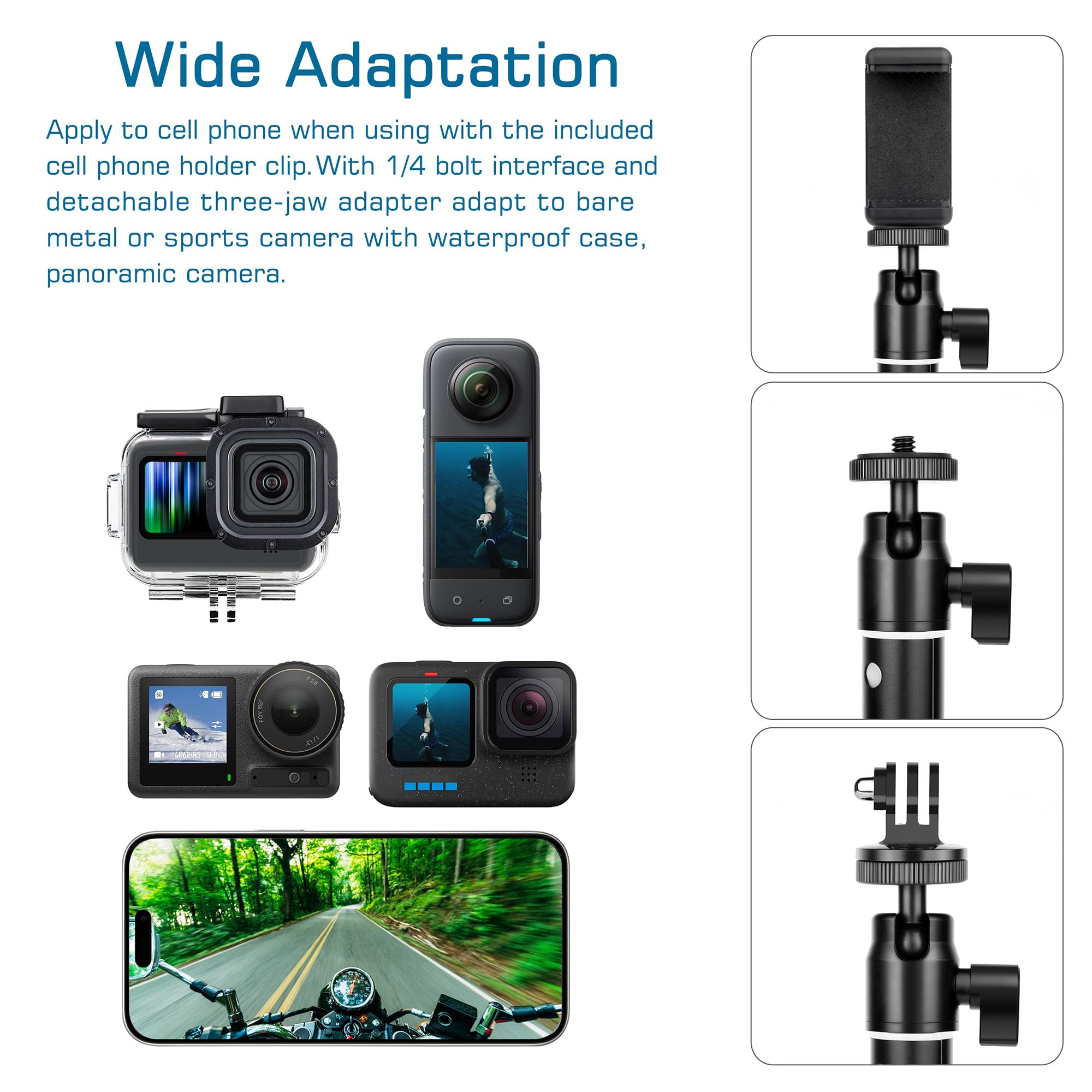 Gepuly 360°Ballhead Waterproof Selfie Stick With Tripod Stand Phone Holder- Underwater Selfie Stick Pole - For Gopro Hero 13 12 11 10 9 Insta360 Akaso Dji Osmo Vlog Diving Monopod