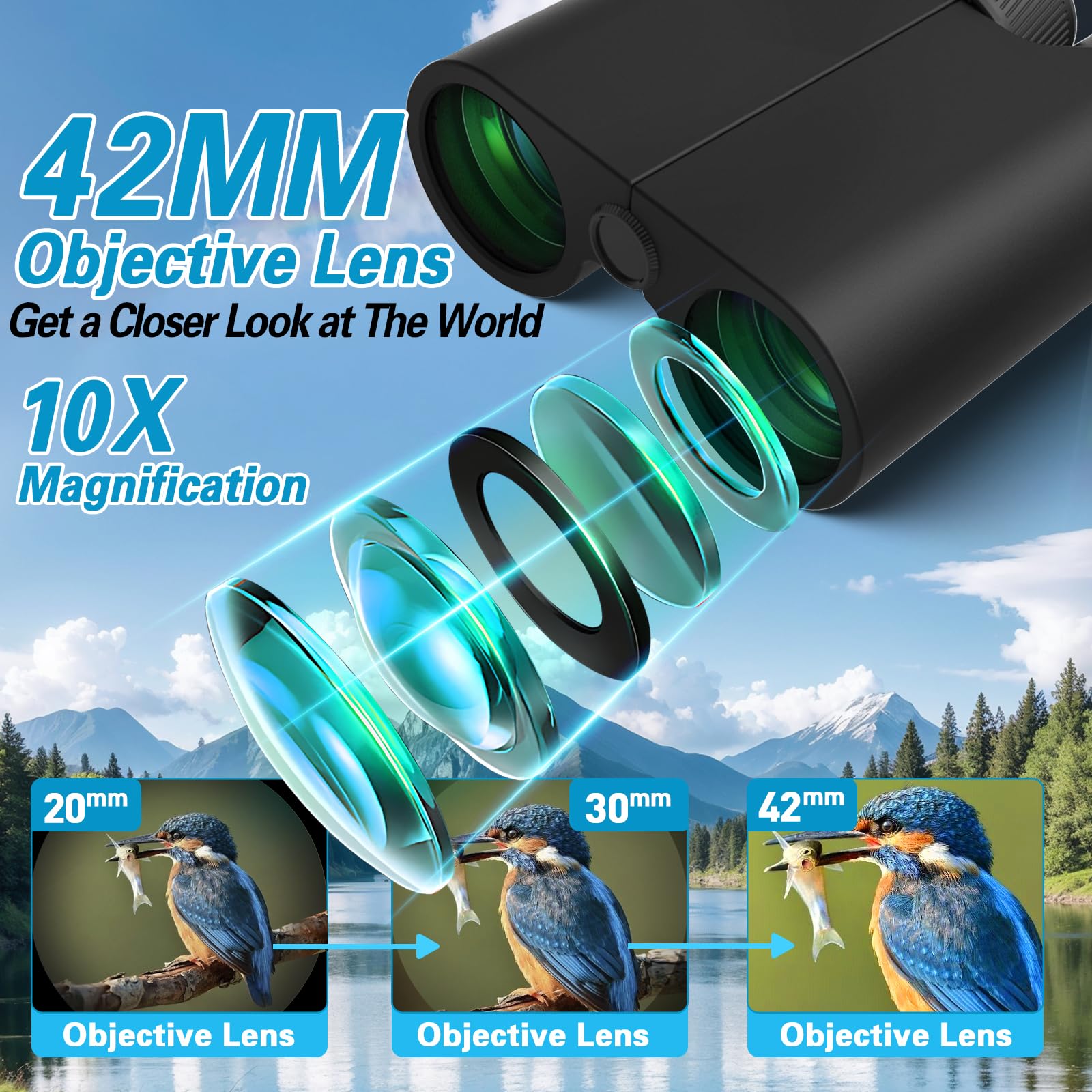 Guaniee 10X42 Binoculars For Adults High Powered Compact Binoculars With Low Light Night Vision For Bird Watching Hunting Travel Outdoor Sports, Easy To Focus