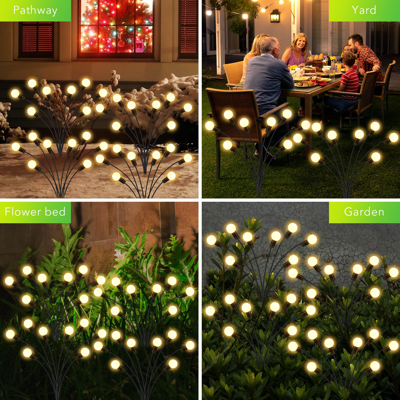 Outfac Firefly Solar Garden Lights Outdoor, Warm White Solar Powered Christmas Garden Lights Decorative Waterproof For Outside Pathway Patio Yard Landscape Decor Holiday Light (4 Pack)