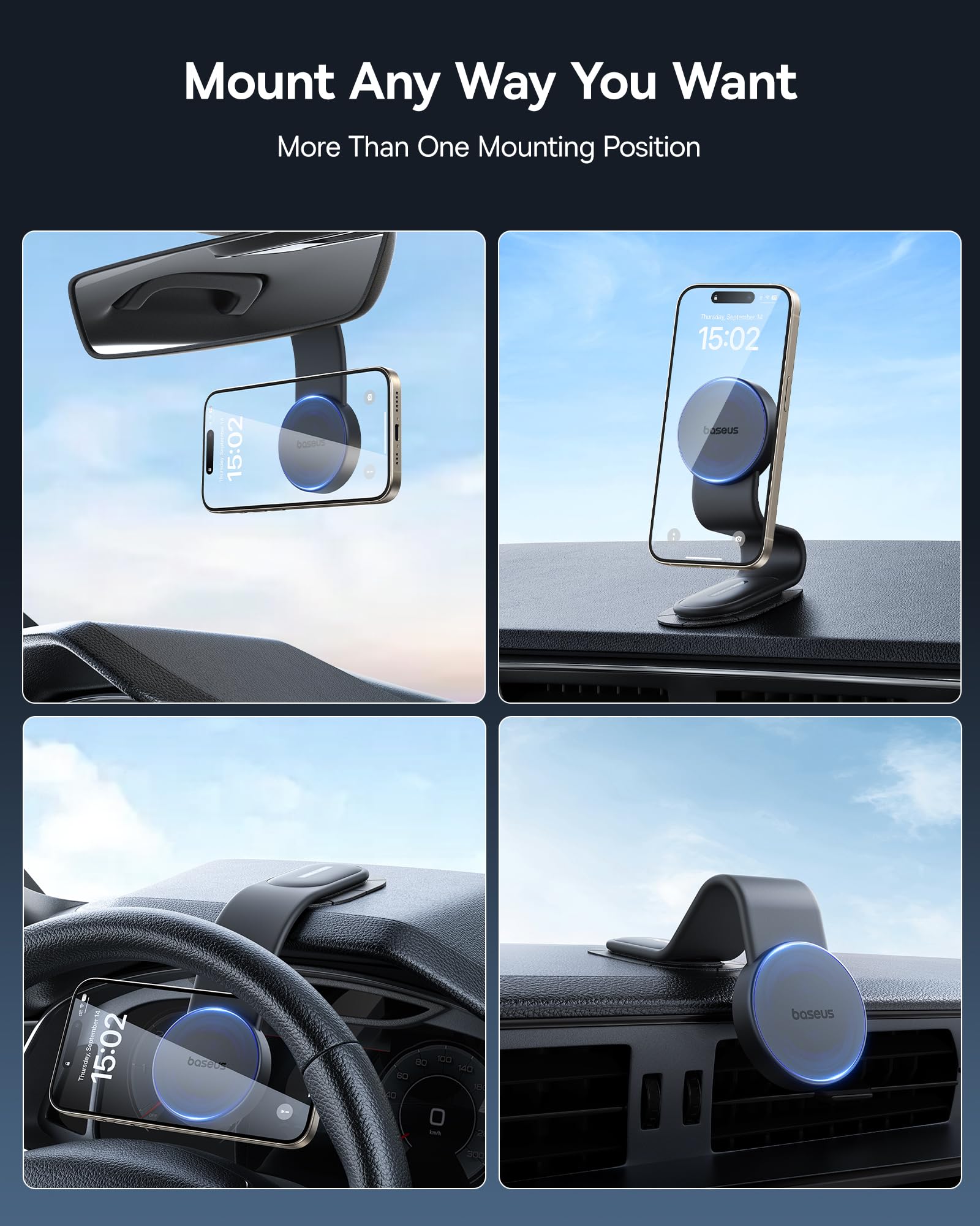 Baseus For Magsafe Car Mount, 25N Magnetic Phone Holder For Car, Cell Phone Car Mount Compatible With Iphone 16 15 14 13 Pro Plus Max Mini, Bendable Memory Titanium Alloy For All Dashboard
