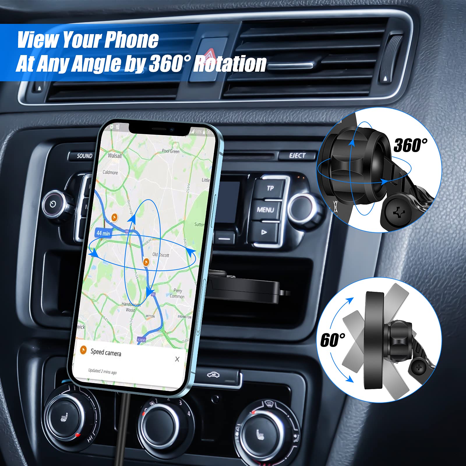 Piosoo 15W Magnetic Wireless Car Charger Cd Slot Mount For Iphone 13/13 Pro/13 Pro Max/13 Mini/12/12 Pro/12 Pro Max,Powerful Suction Auto-Alignment Mag-Safe Car Mount, Compatible With Mag-Safe Cases