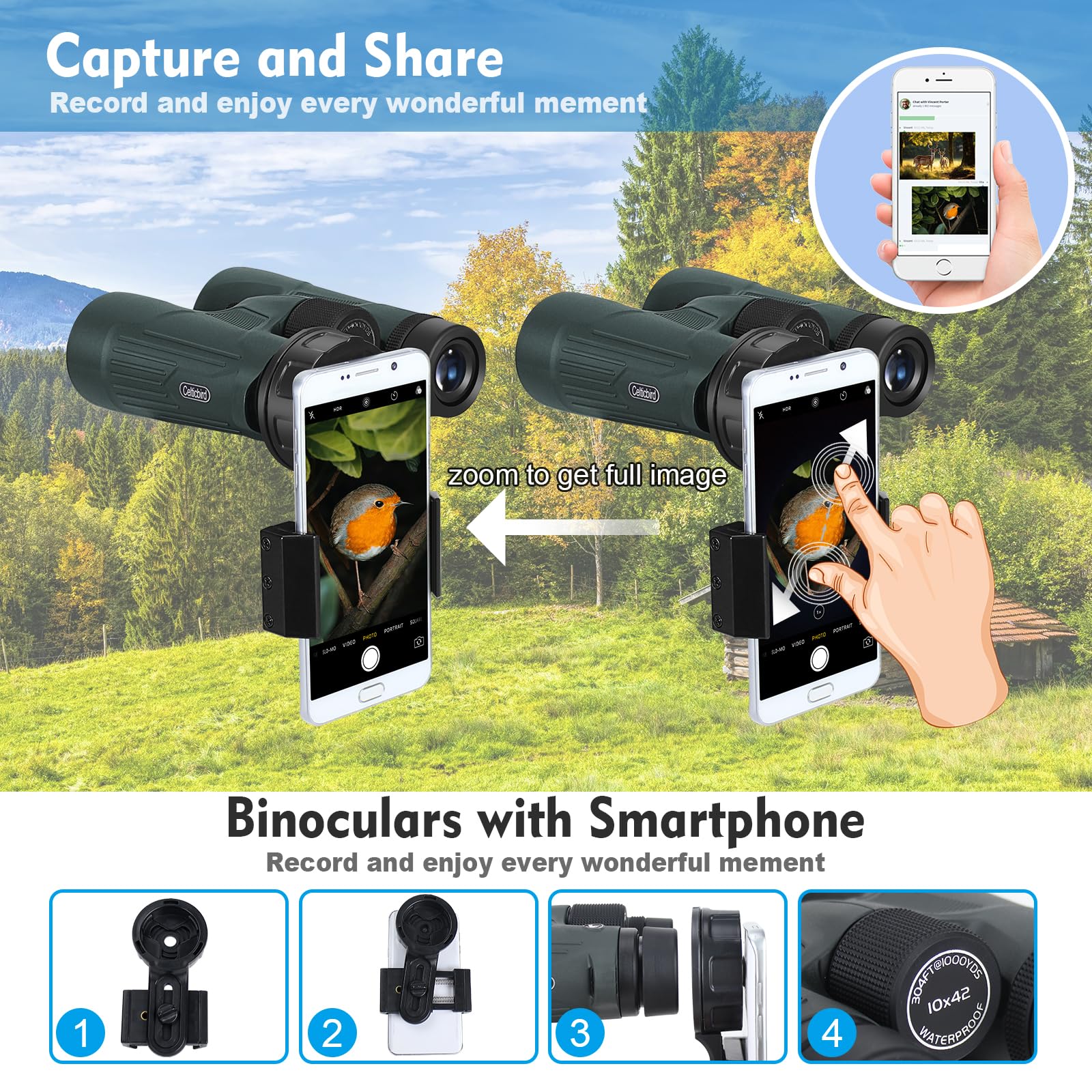 Celticbird 10X42 Hd Binoculars For Adults High Powered With Phone Holder, Bak4 Prism Waterproof Travel Binoculars For Bird Watching Hiking Camping Wildlife Viewing Outdoor Concerts Sports