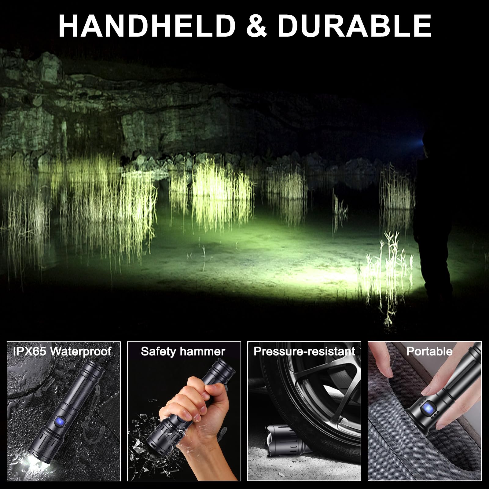Minsk Flashlights High Lumens, 3500 Lumen Rechargeable Flashlights, Flash Light With Five Modes, Super Bright Flashlight, Zoomable For Outdoors