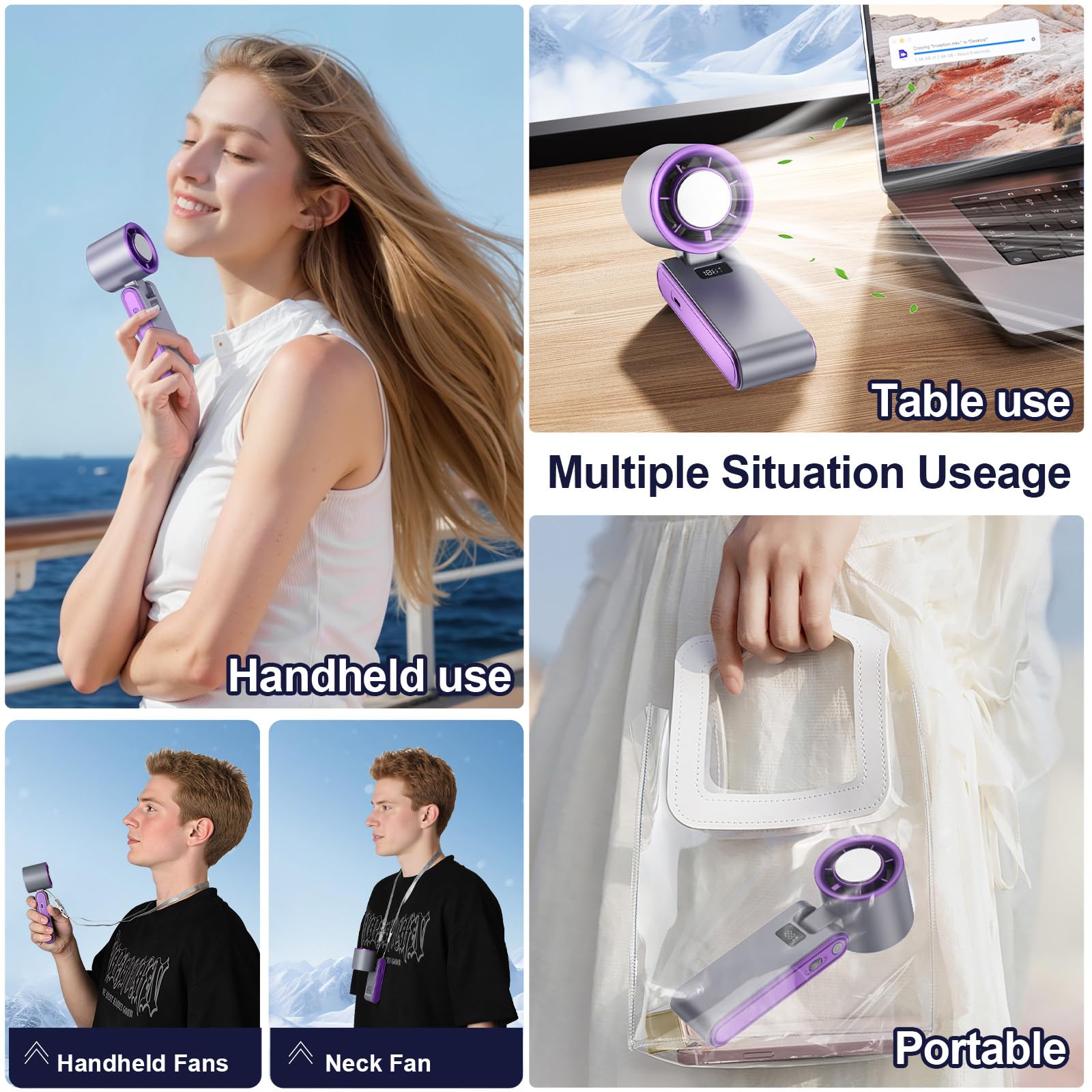 Portable Handheld Turbo Fan, Dual-Model 100 Gear Wind Foldable Personal Hand Fan Support Cold Air