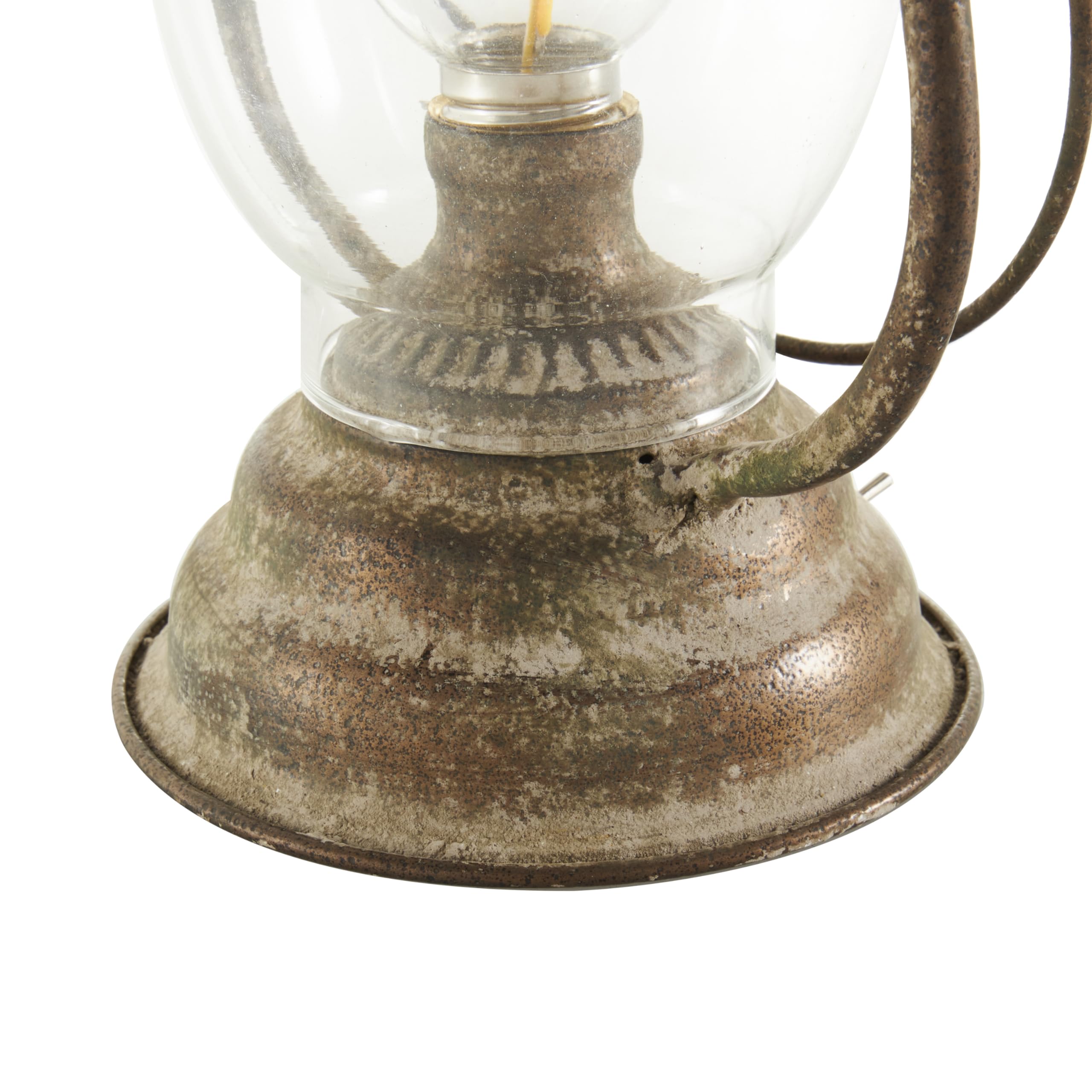 Deco 79 Metal Room Accent Lamp Distressed Antique Style Lantern Table Lamp, Lamp 7" X 5" X 17", Bronze