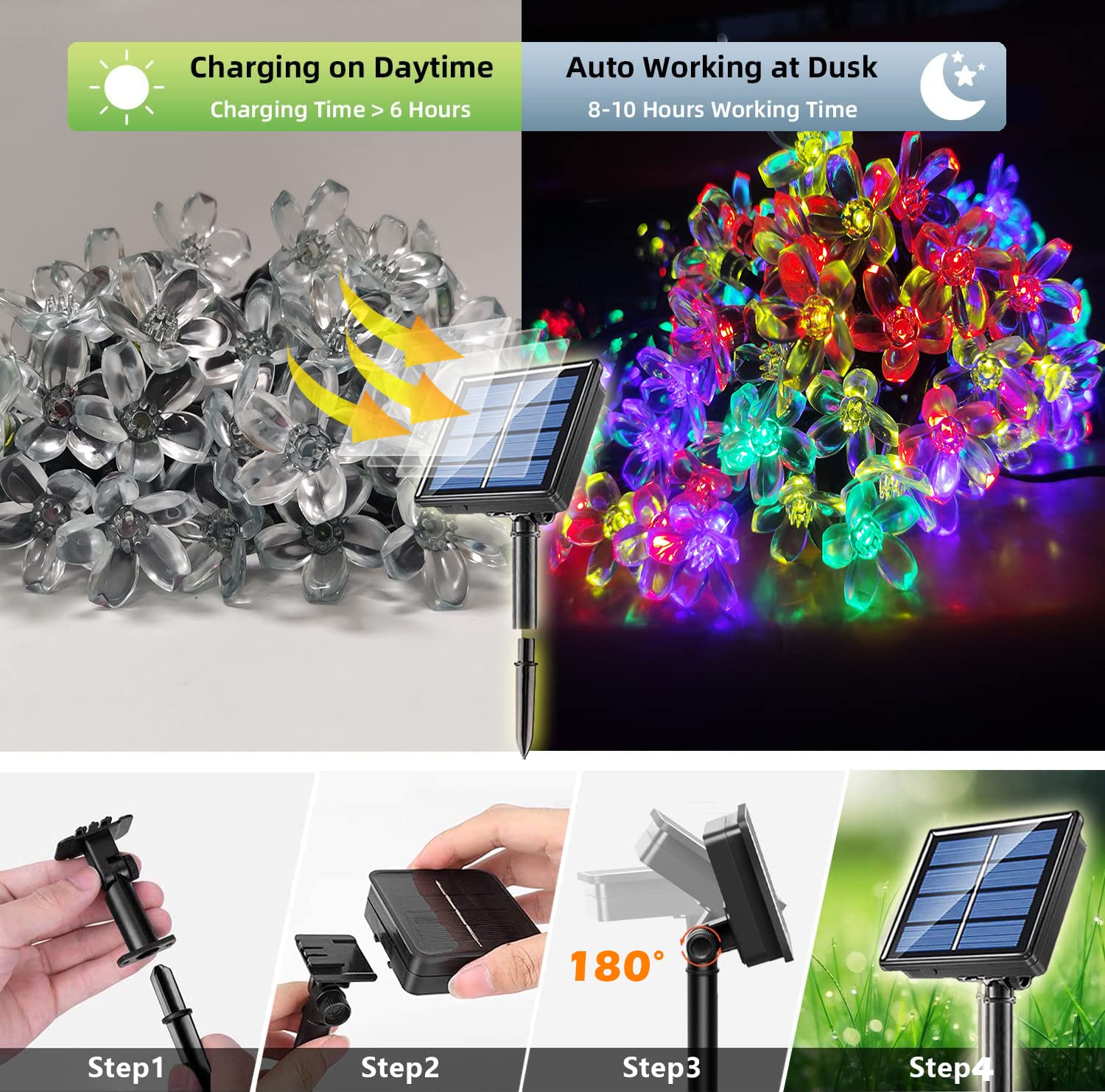 Lairtpow Solar String Flower Lights Waterproof Ip65 For Outdoor Decor Party Garden Yard Home Wedding Christmas Halloween Holiday Tree Decoration Lighting