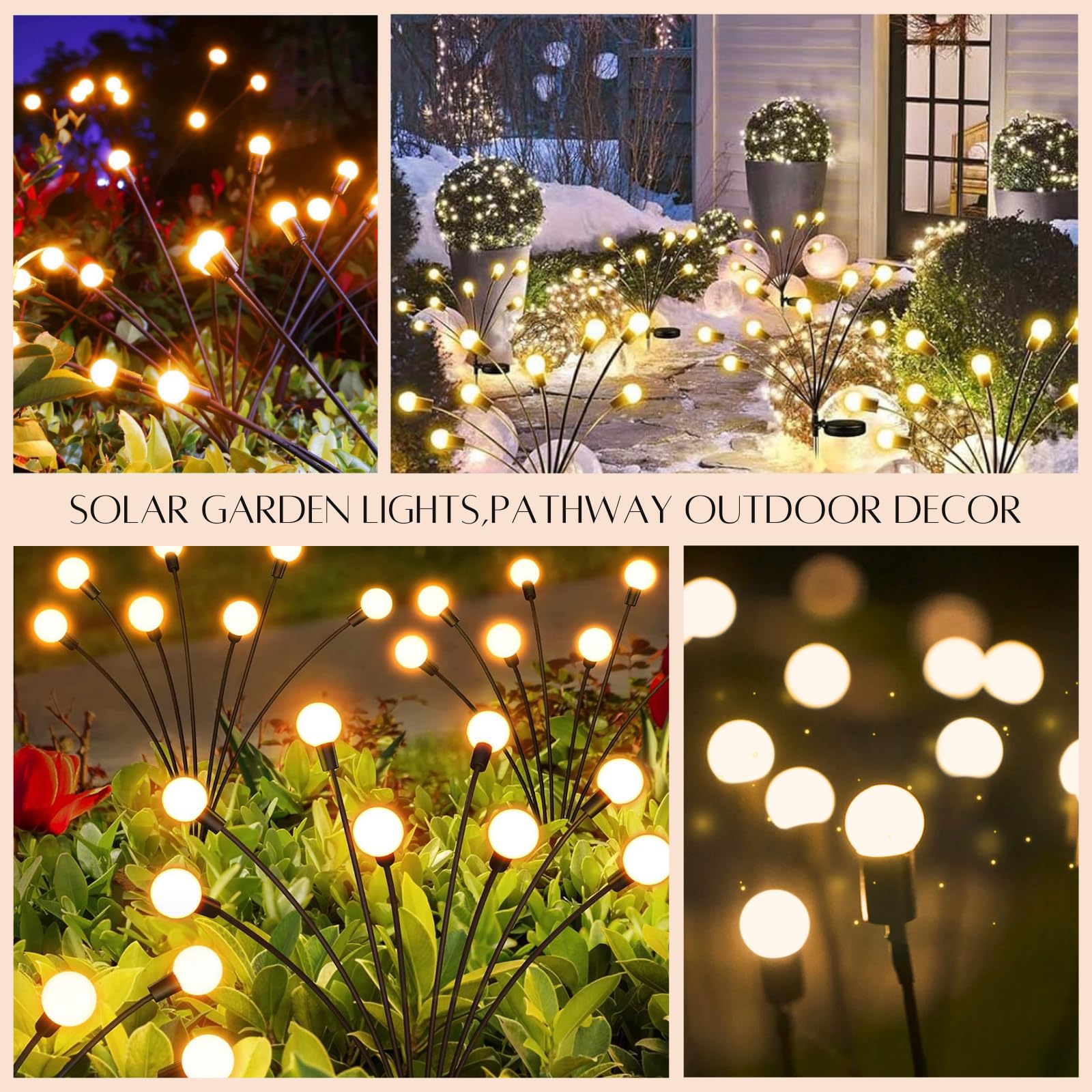 Ozs 6Pack Total 48Led Solar Garden Lights -Solar Lights Outdoor, Solar Firefly Lights, Sway By Wind, Solar Fairy Lights Outdoor Waterproof For Patio Pathway Garden Decor(Warm White)