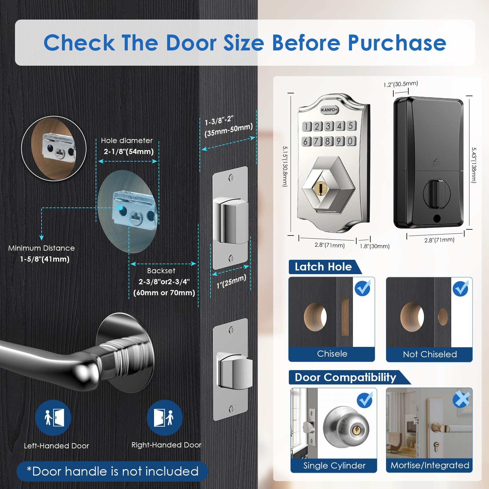 Kanfox Ks3 Keyless Entry Door Lock Deadbolt With Keypad,Smart Locks For Front Door With 2 Keys,Electronic Door Locks Deadbolt,Auto Lock,Easy Installation,Satin Nickel