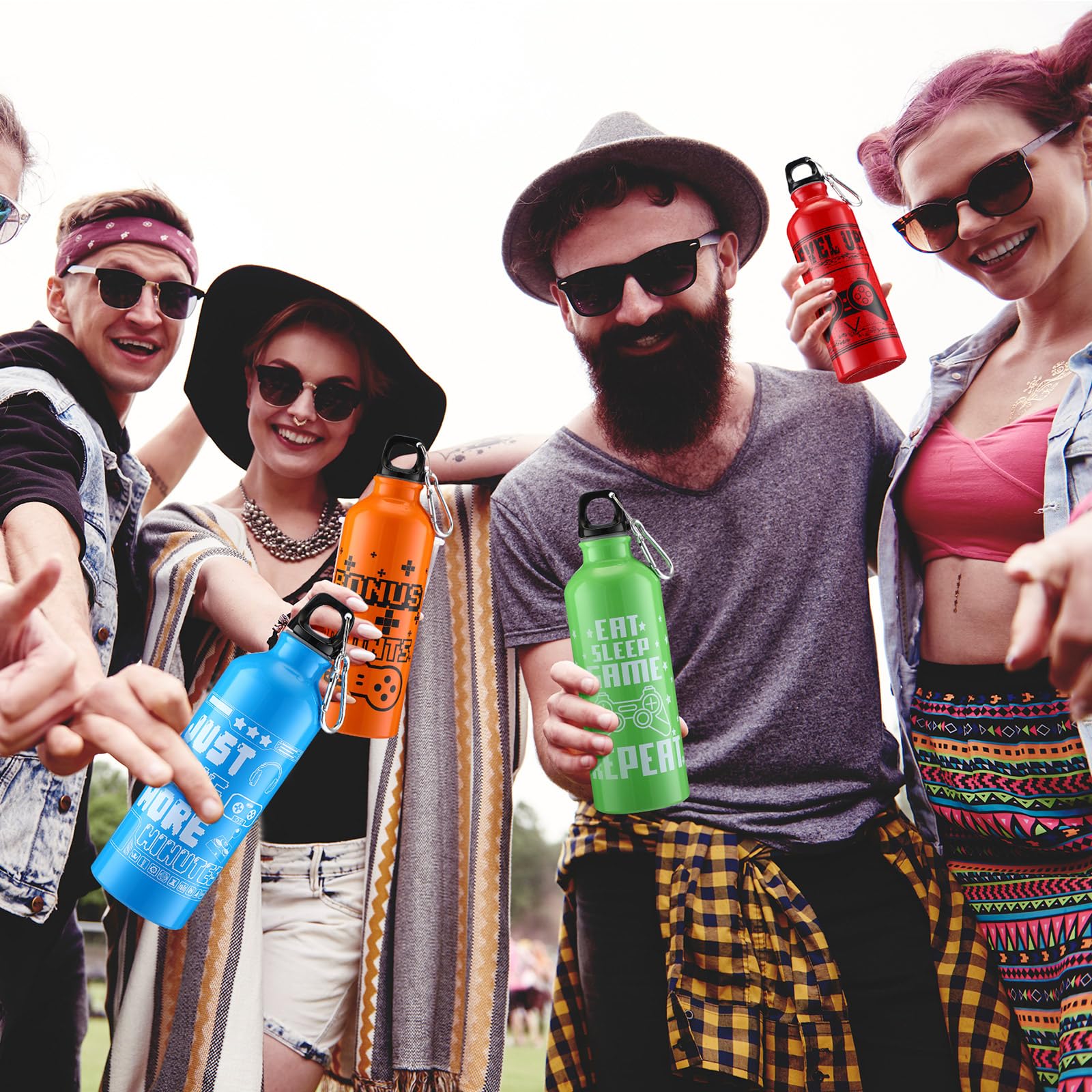 24 Pcs 17Oz Gaming Water Bottle Sports Insulated Water Bottles With Hook Clip Funny Quotes Aluminum