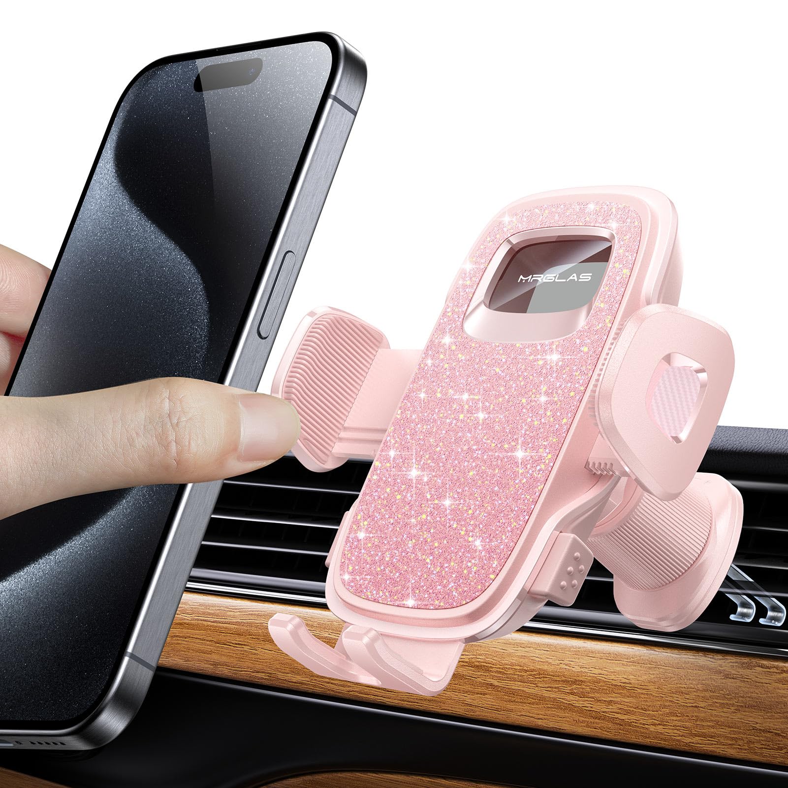 Mrglas   Phone Holders For Your Car With  Metal Hook Clip, Handy Air Vent Cell Phone Car Mount [One Hand Operation], Universal Automobile Cradle For Iphone Android And All Smartphones