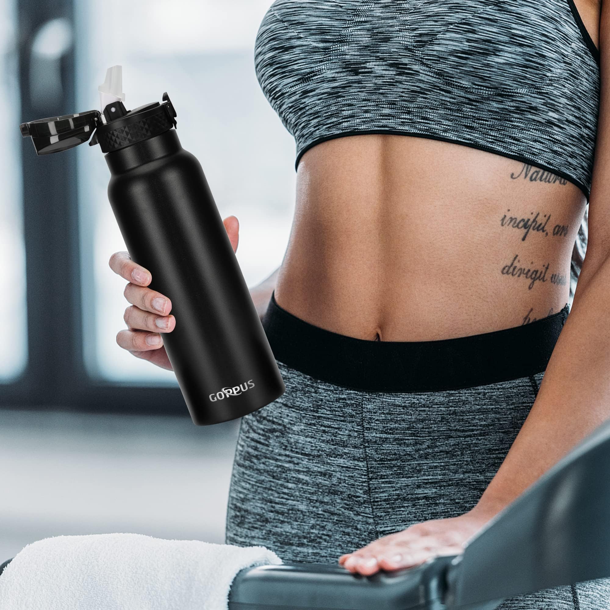 Goppus 24 Oz Insulated Double Wall Vacuum Water Bottle With Straw Stainless Steel Sports Water Cup