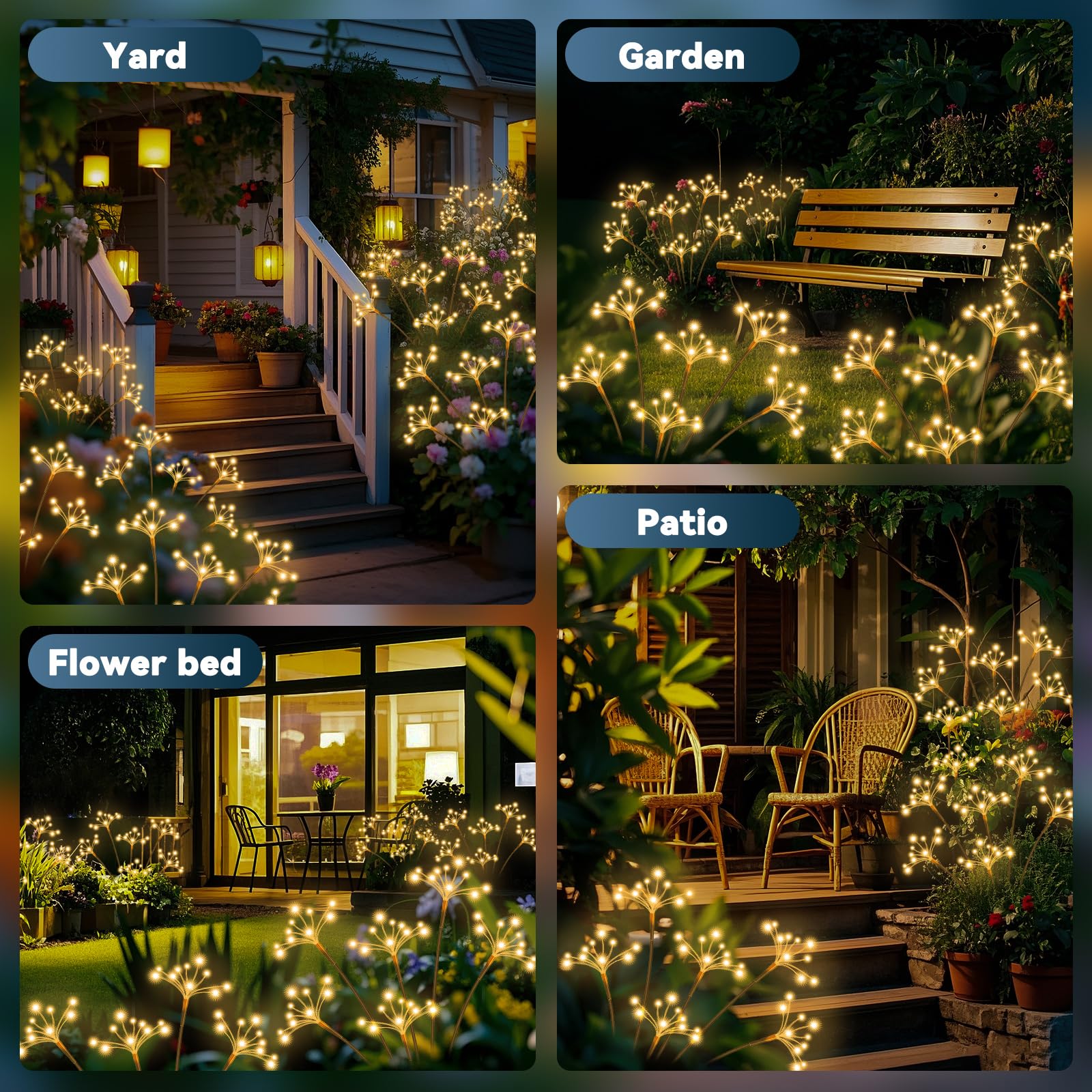 Jjgoo Solar Garden Lights, 2 Pack Waterproof Solar Swaying Starburst Light, Solar Outdoor Lights, Solar Garden Decor Fireworks For Yard Patio Pathway, Warm White