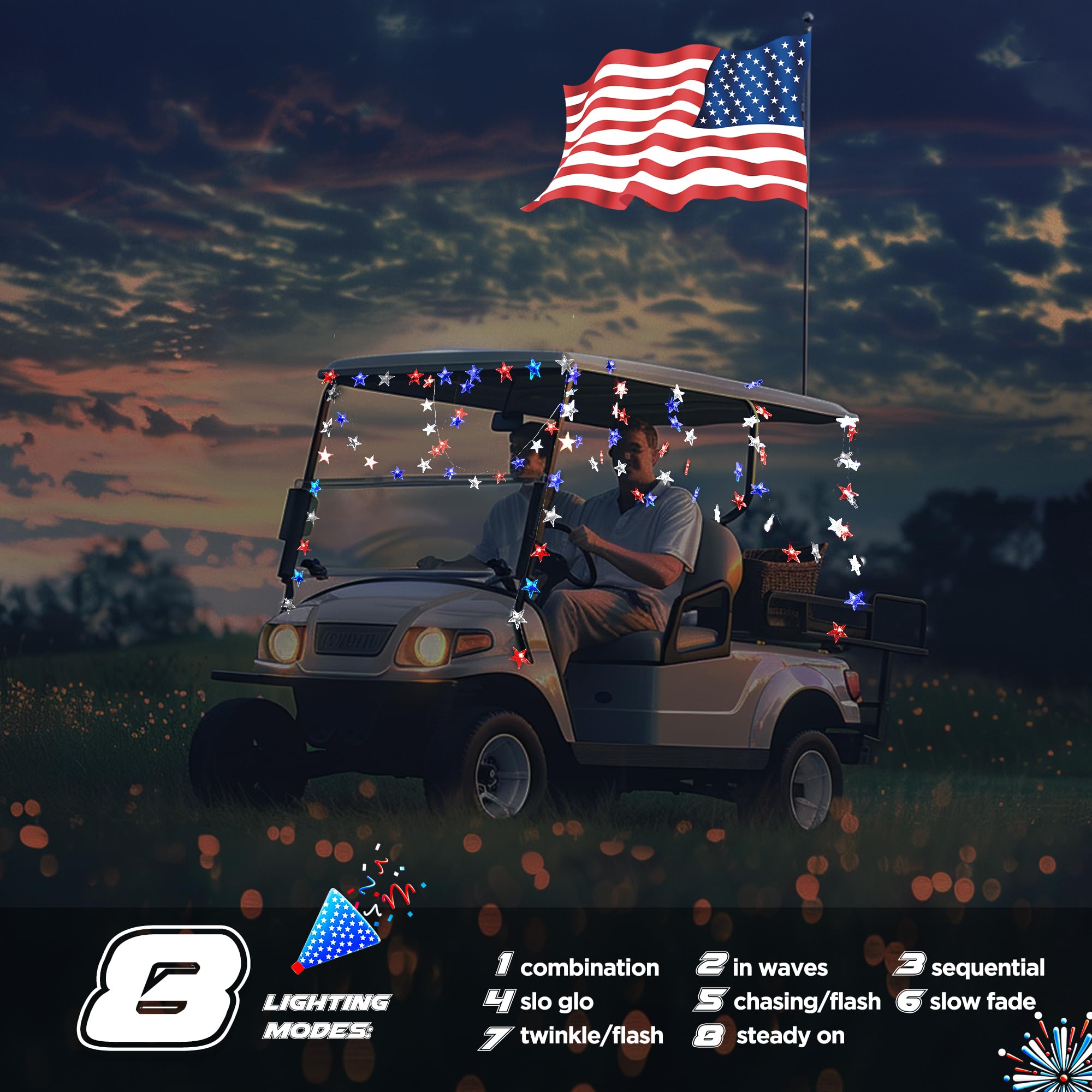Blctec Solar 4Th Of July Decorations, Red White Blue String Lights With 60 Led Big Stars, Waterproof Patriotic Stars Lights Built In 8 Lighting Modes For Outdoor Memorial Day, July 4Th Decorations