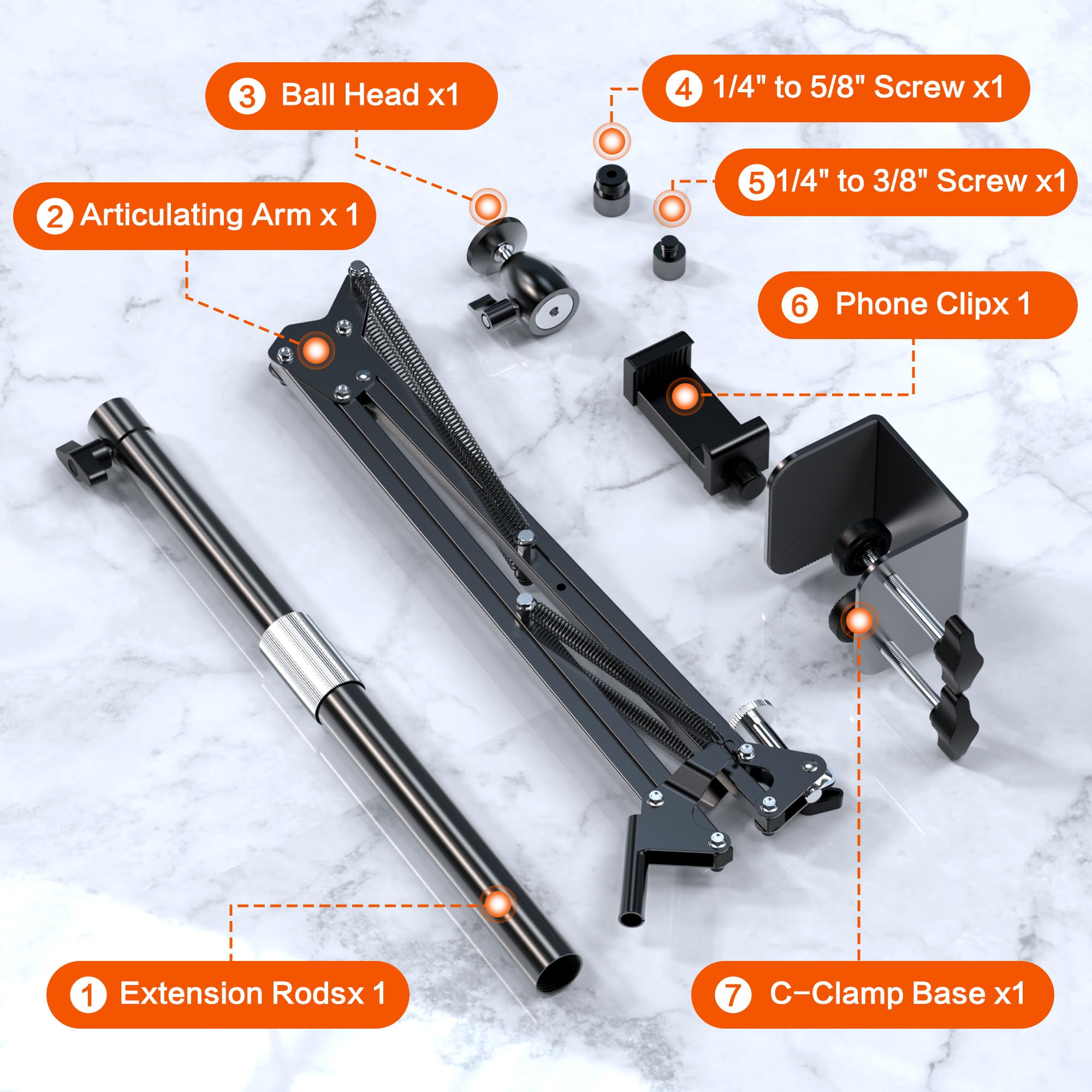 Taisioner Overhead Camera Mount Desk Stand,Thick Desktop Clip,Scalable Desktop Pole,Locking Function,Adjustable Flexible Camera Arm,Tabletop Mount For Dslr Camera/Webcam/Microphone/Lights