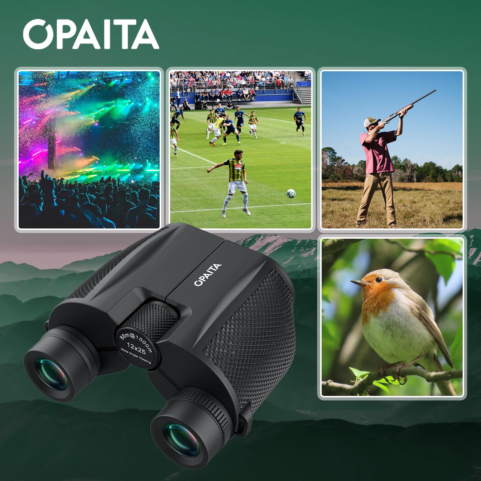 Opaita Compact Binoculars For Bird Watching - 12X25 High Powered Binoculars For Adults Kids, Ideal For Bird Watching Hunting Travel Concert