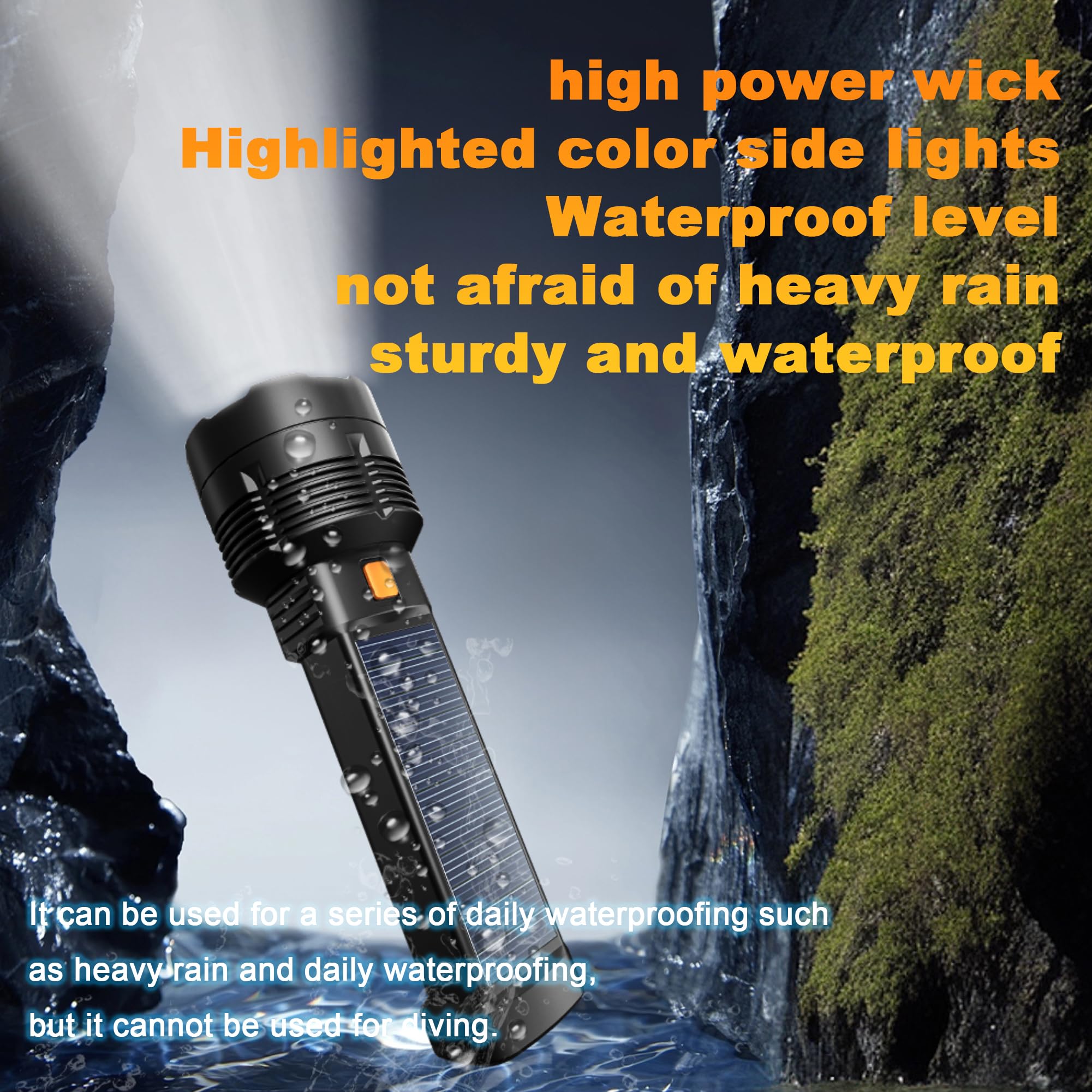 Mllnfue 2Pcs Solar Flashlight Rechargeable 1500 Lumen Led Flashlight With Emergency Strobe And 2000 Mah Battery With Fast Usb Charging For Emergency, Camping