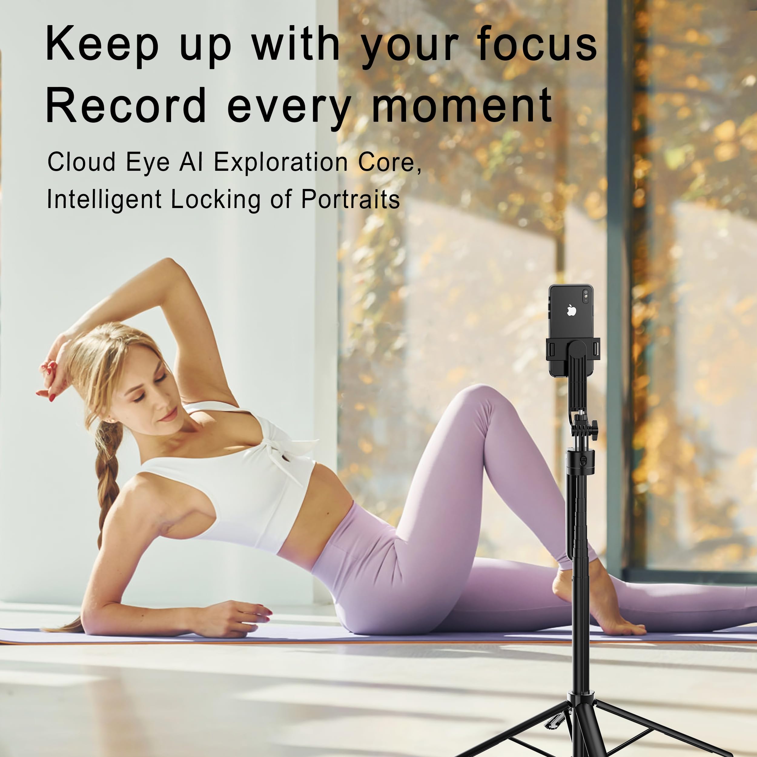 Rupital Extendable Auto Face Tracking Tripod, 360° Rotating Tripod, 70" Selfie Sticks,Both Auto Or Manual Moving Control, Smart Cameraman Shooting For Video, Vlog, Live Stream