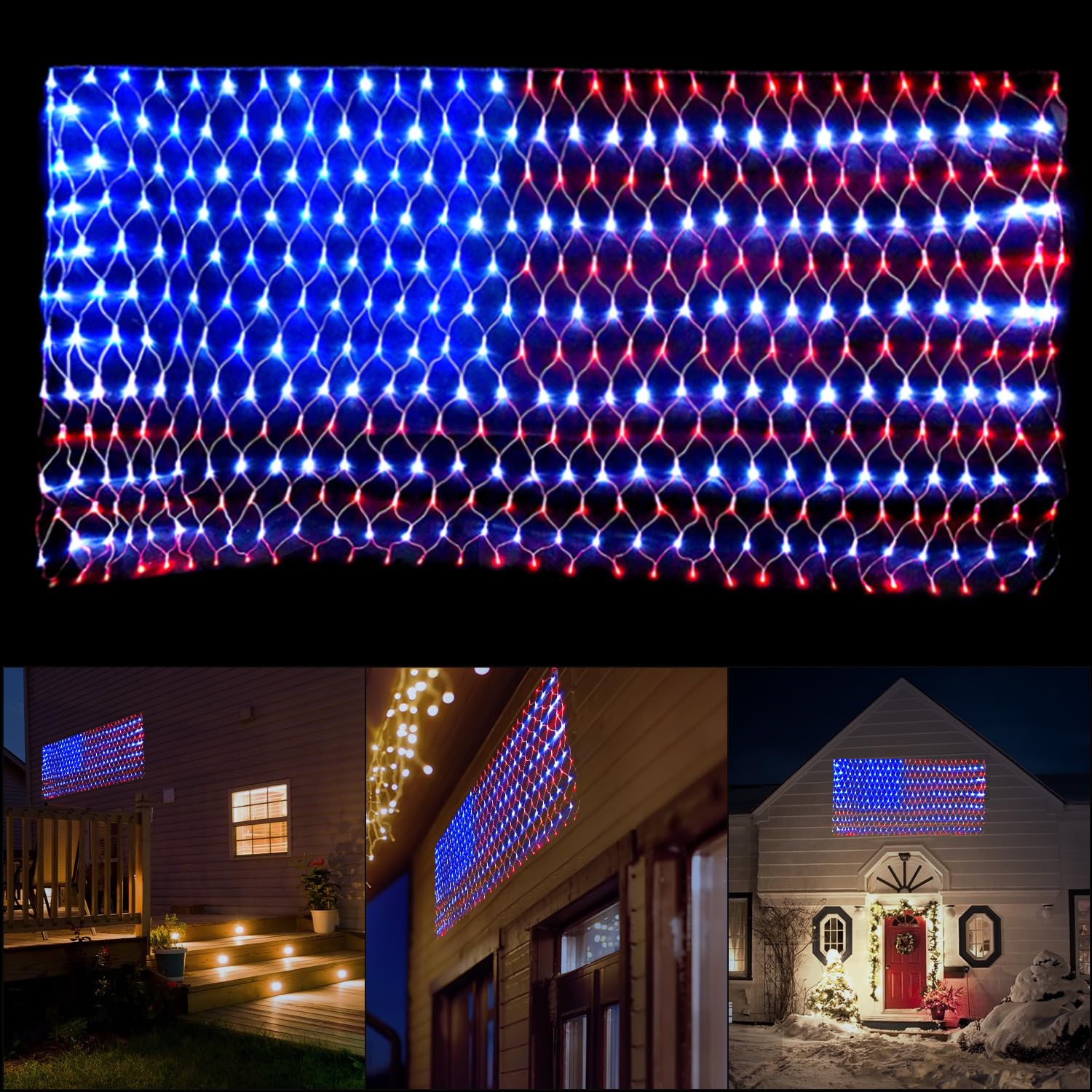 Henhui American Flag Lights,Hhui 420 Led Flag Net Light,Waterproof Flag String Lights Outdoor,Patriotic Ornaments For Independence/National Day July 4Th Memorial Day Halloween Christmas Day, 110V-Plug In