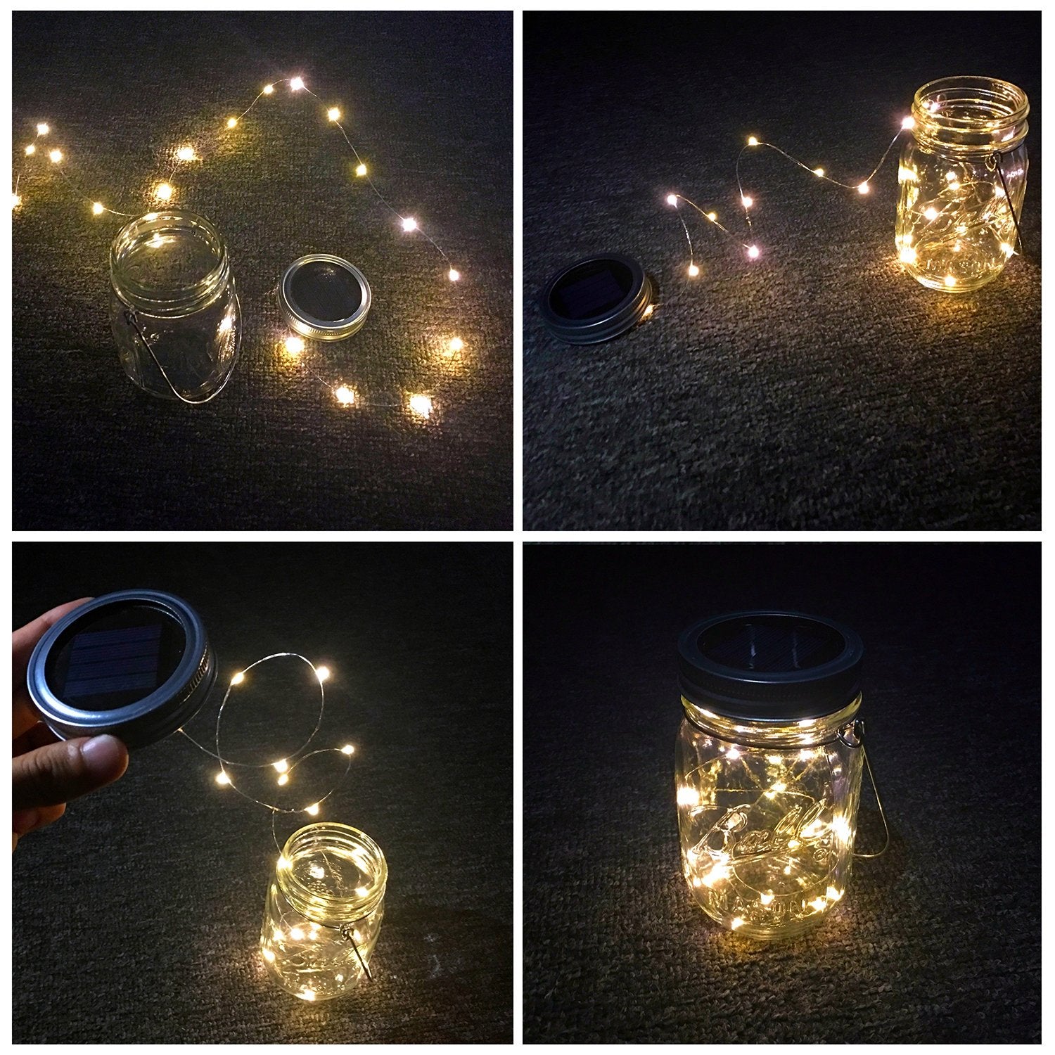 Aubasic Solar Mason Jar Lights, 4 Pack 30 Leds Waterproof Fairy Firefly String Lights Build-In Glass Mason Jar, Patio Garden Decor Solar Hanging Lanterns Outdoor Warm White (4 Pack-Mason Jars Included)