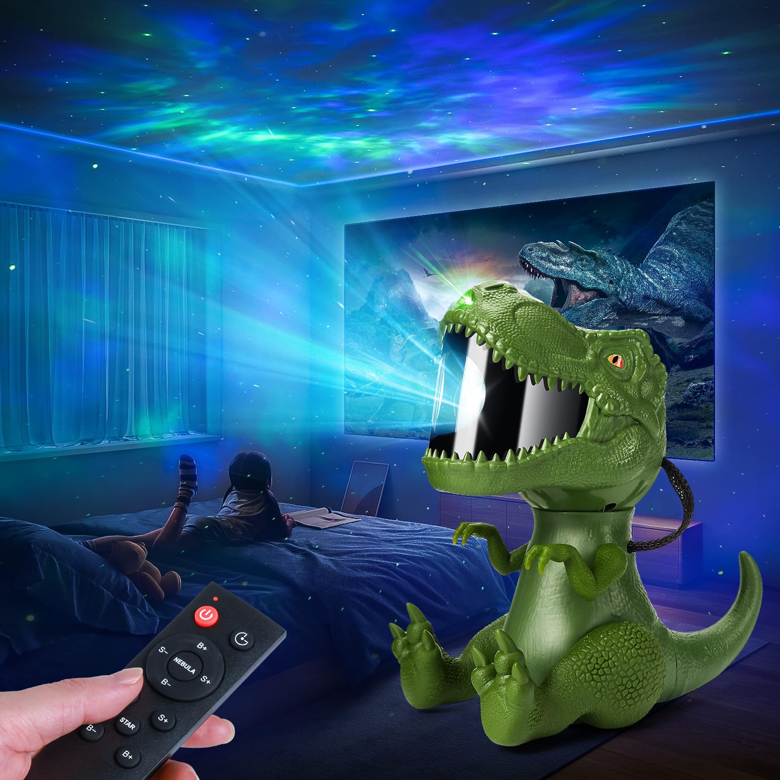 Kidsjoy Dinosaur Star Projector Night Light: Galaxy Projector Light For Kids Bedroom Ceiling Decor （Green）